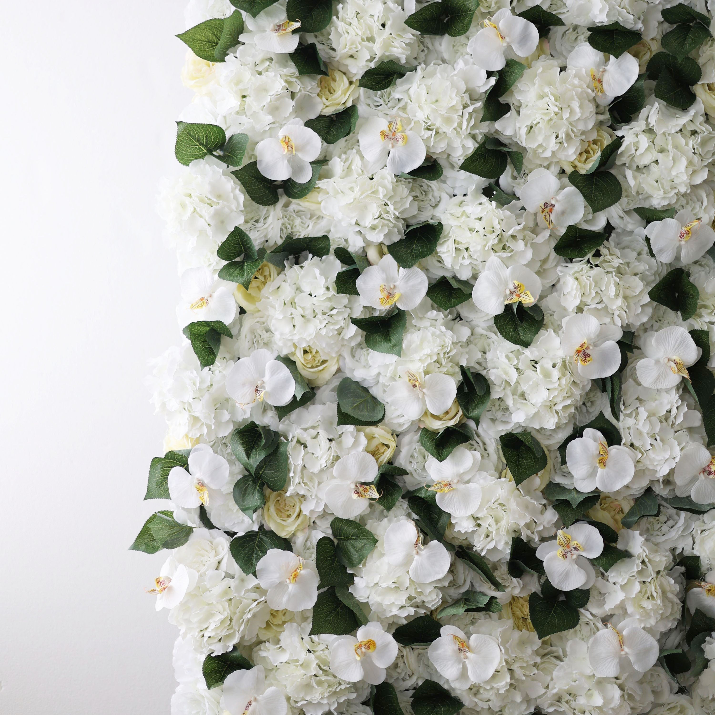 Fleurs Valar enroulables en tissu artificiel blanc Phalaenopsis Aphrodite et roses pour mur de fleurs, toile de fond de mariage, décoration florale de fête, photographie d'événement - VF-003 
