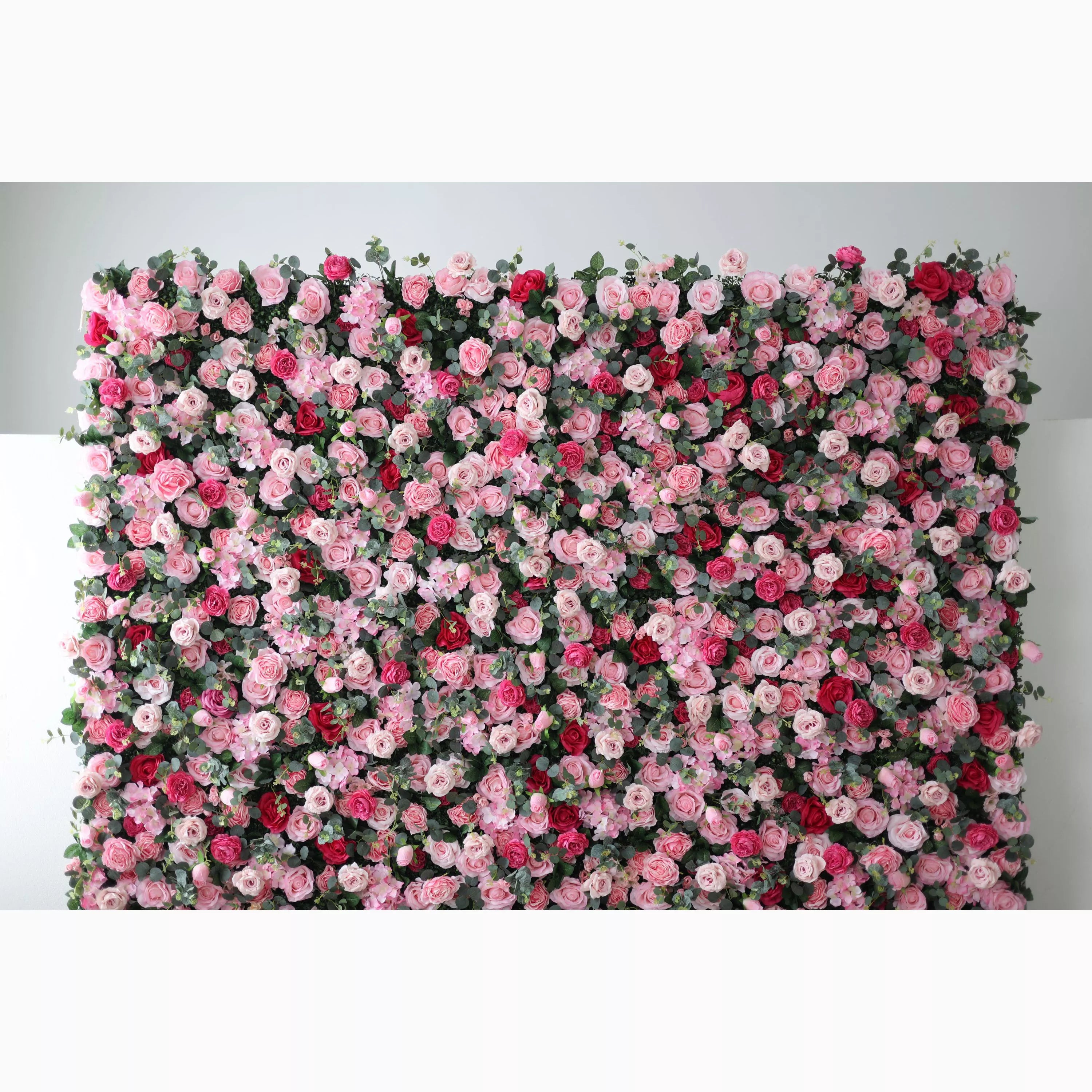 Valar Flowers Presents: Blooming Bliss Artificial Fabric Flower Wall – Lush Pink, Red, and White Rose Display for Weddings, Events, and Home Décor – Ultimate Floral Backdrop for Romantic Ambiances-VF-214