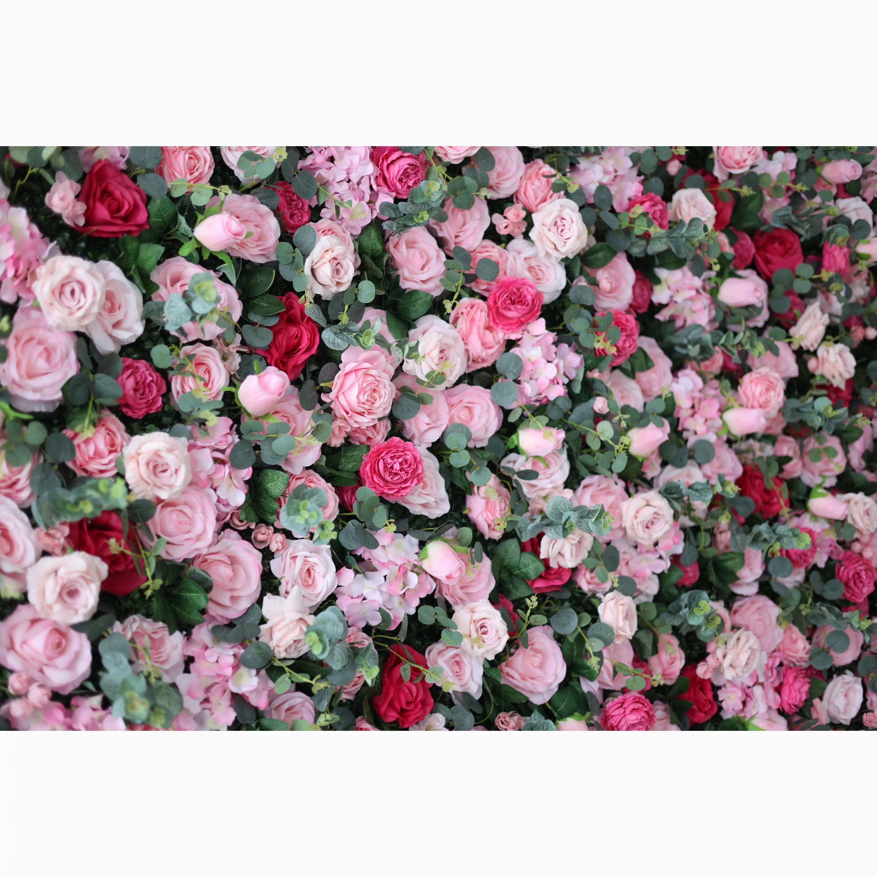Valar Flowers Presents: Blooming Bliss Artificial Fabric Flower Wall – Lush Pink, Red, and White Rose Display for Weddings, Events, and Home Décor – Ultimate Floral Backdrop for Romantic Ambiances-VF-214