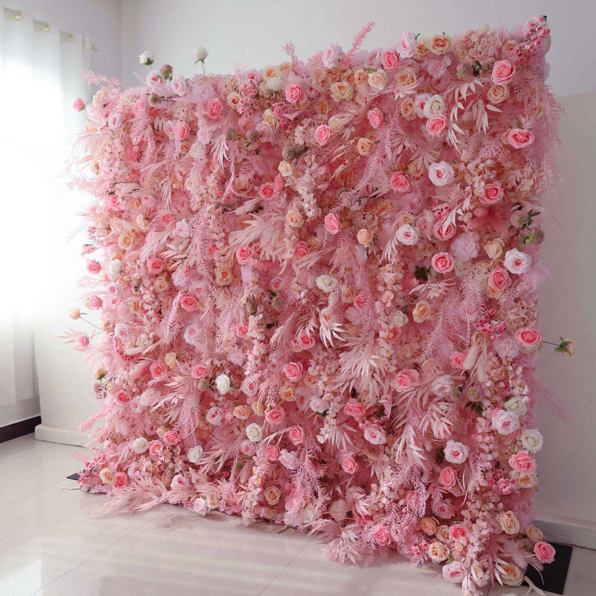 Valar Flowers Roll Up Fabric Artificial Flower Wall Wedding Backdrop, Floral Party Decor, Event Photography-VF-305