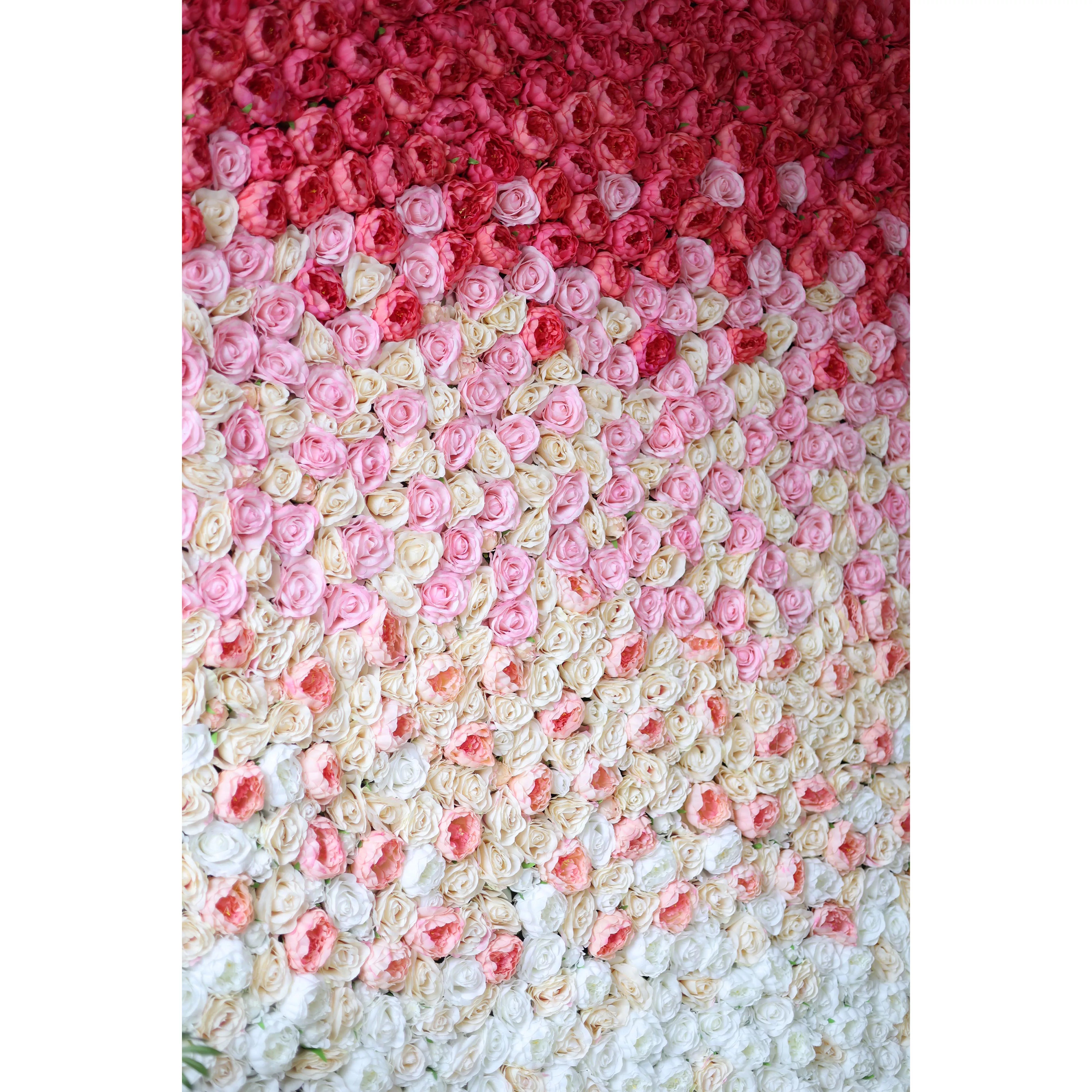 Fleurs Valar Roll Up Tissu Artificiel Dégradé Rouge à Fleur Blanche Mur Toile de Fond de Mariage, Décor de Fête Florale, Photographie d'Événement-VF-035 