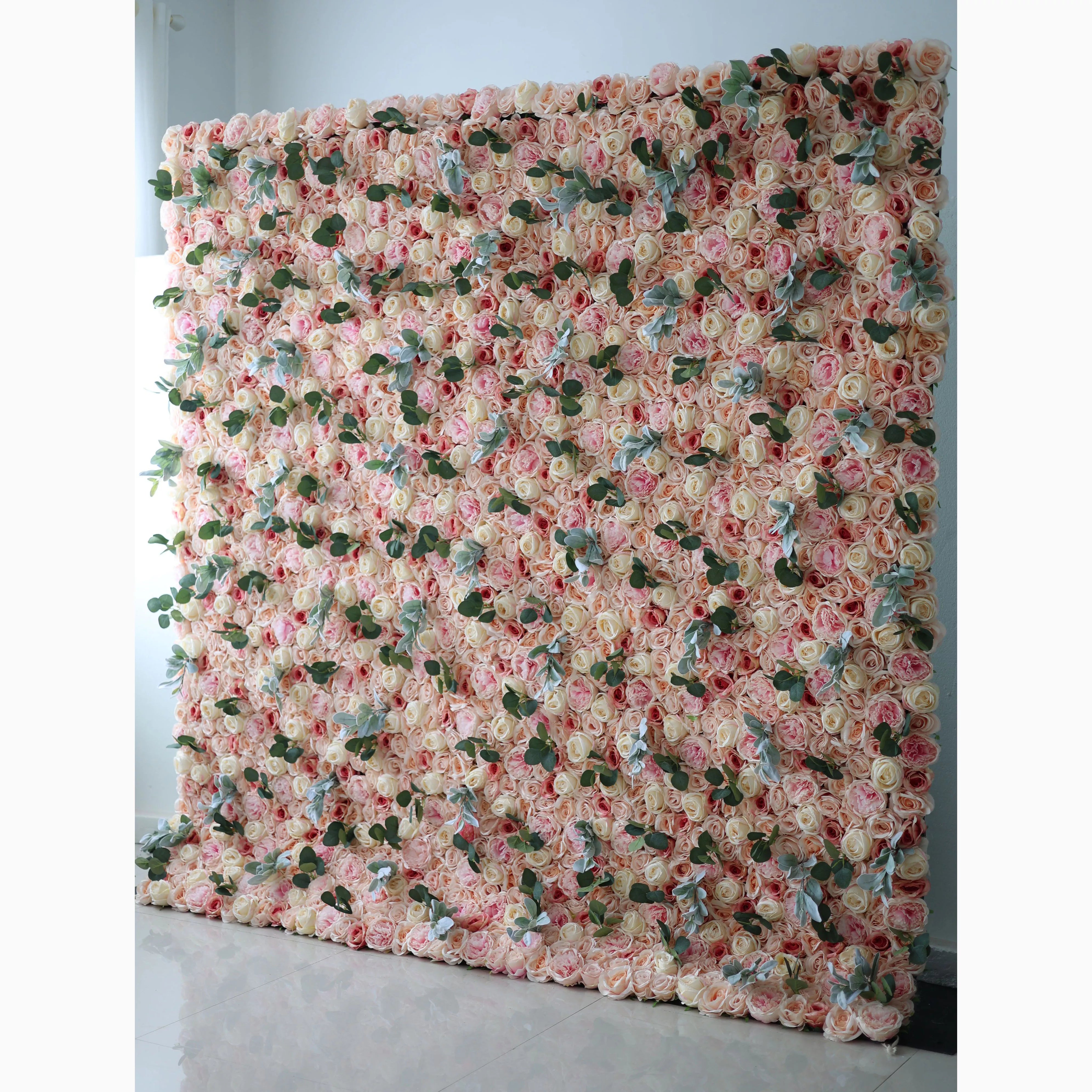 Valar Flowers' Artificial Fabric Flower Wall: Peach Blossom Euphoria. Dive into rosy blush and creamy peach blooms, crafting an everlasting spring and romantic ambiance.