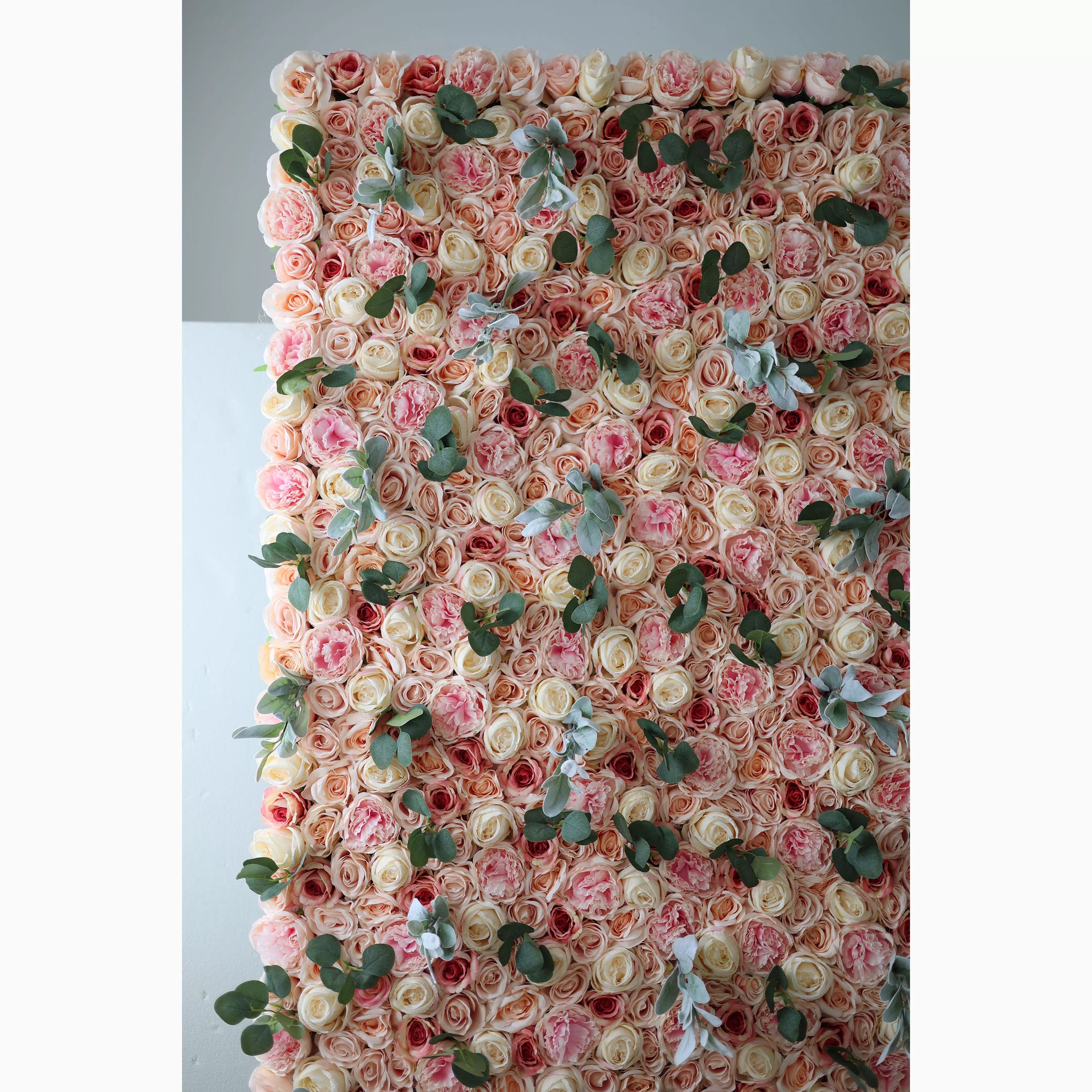 Valar Flowers Showcases: The Peach Blossom Euphoria - Artificial Fabric Flower Wall Featuring Rosy Blush and Creamy Peach Florals – An Enchanting Backdrop for Celebrations & Cozy Home Interiors-VF-215