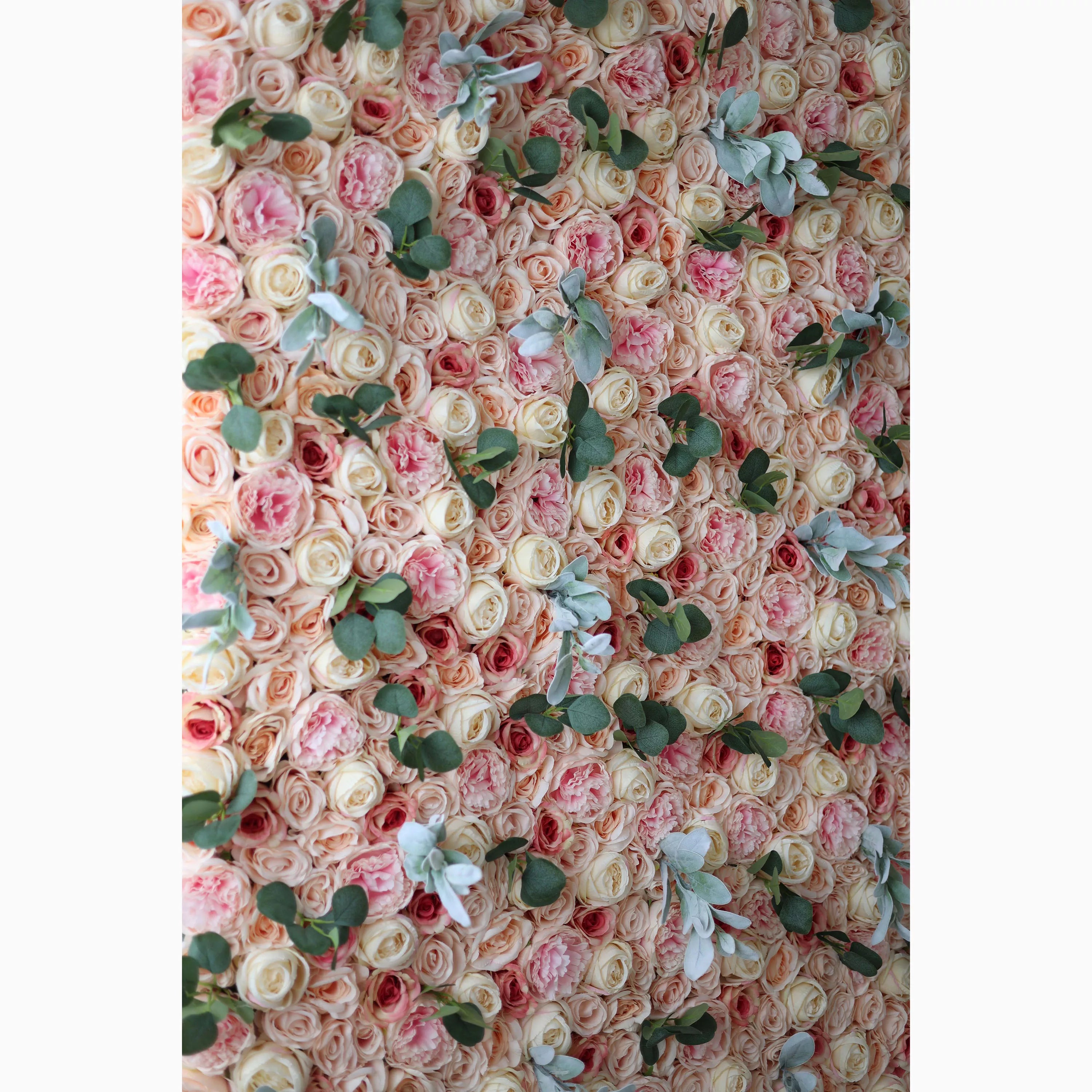 Valar Flowers Showcases : The Peach Blossom Euphoria – Mur de fleurs en tissu artificiel avec blush rose et fleurs de pêche crémeuses – Une toile de fond enchanteresse pour les célébrations et les intérieurs confortables - VF-215 