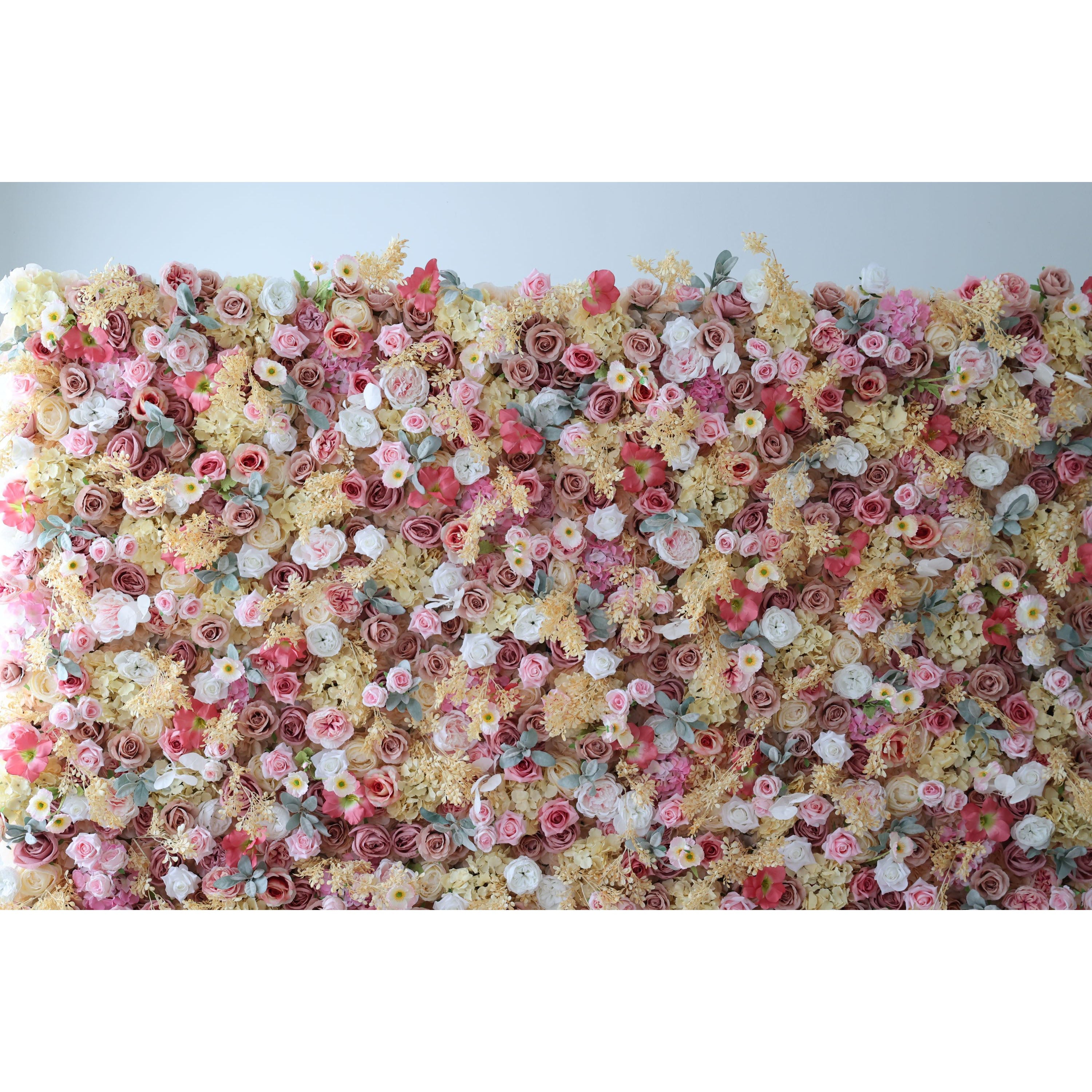 Valar Flowers roll up fabric artificial flower wall for wedding backdrop, floral party decor, and event photography, model VF-3290