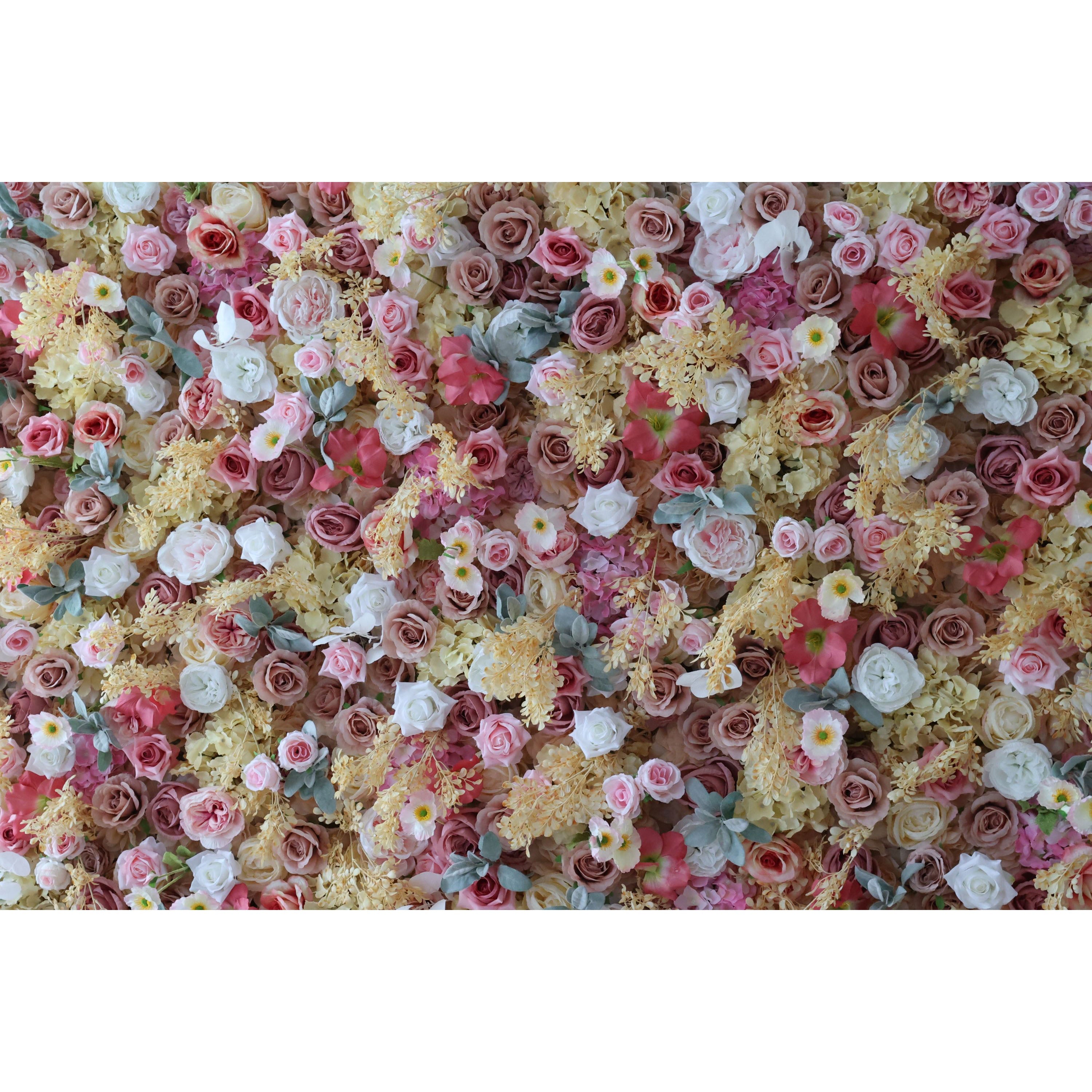 Valar Flowers roll up fabric artificial flower wall for wedding backdrop, floral party decor, and event photography, model VF-3292