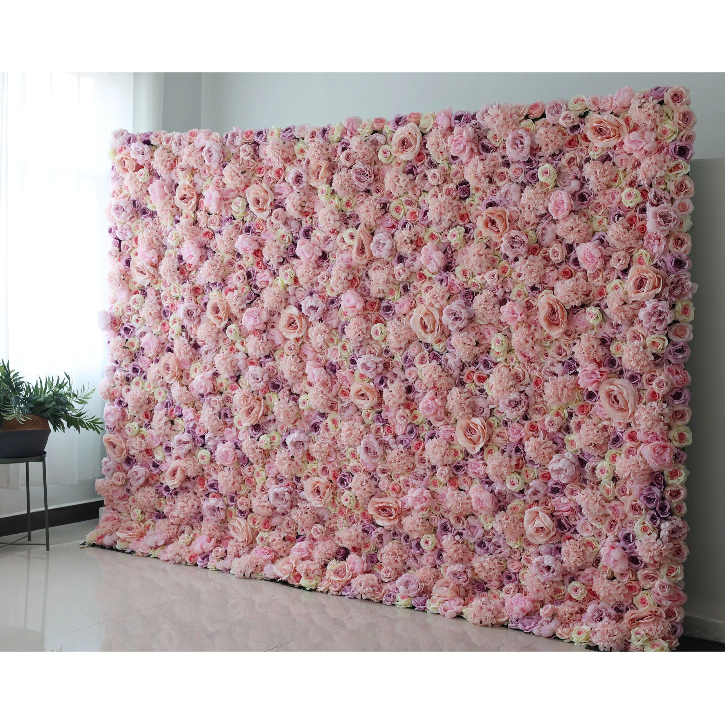 Valar Flowers Roll Up Fabric Artificial Pink Rose Red Purple Light Yellow Flower Wall Wedding Backdrop, Floral Party Decor, Event Photography-VF-048