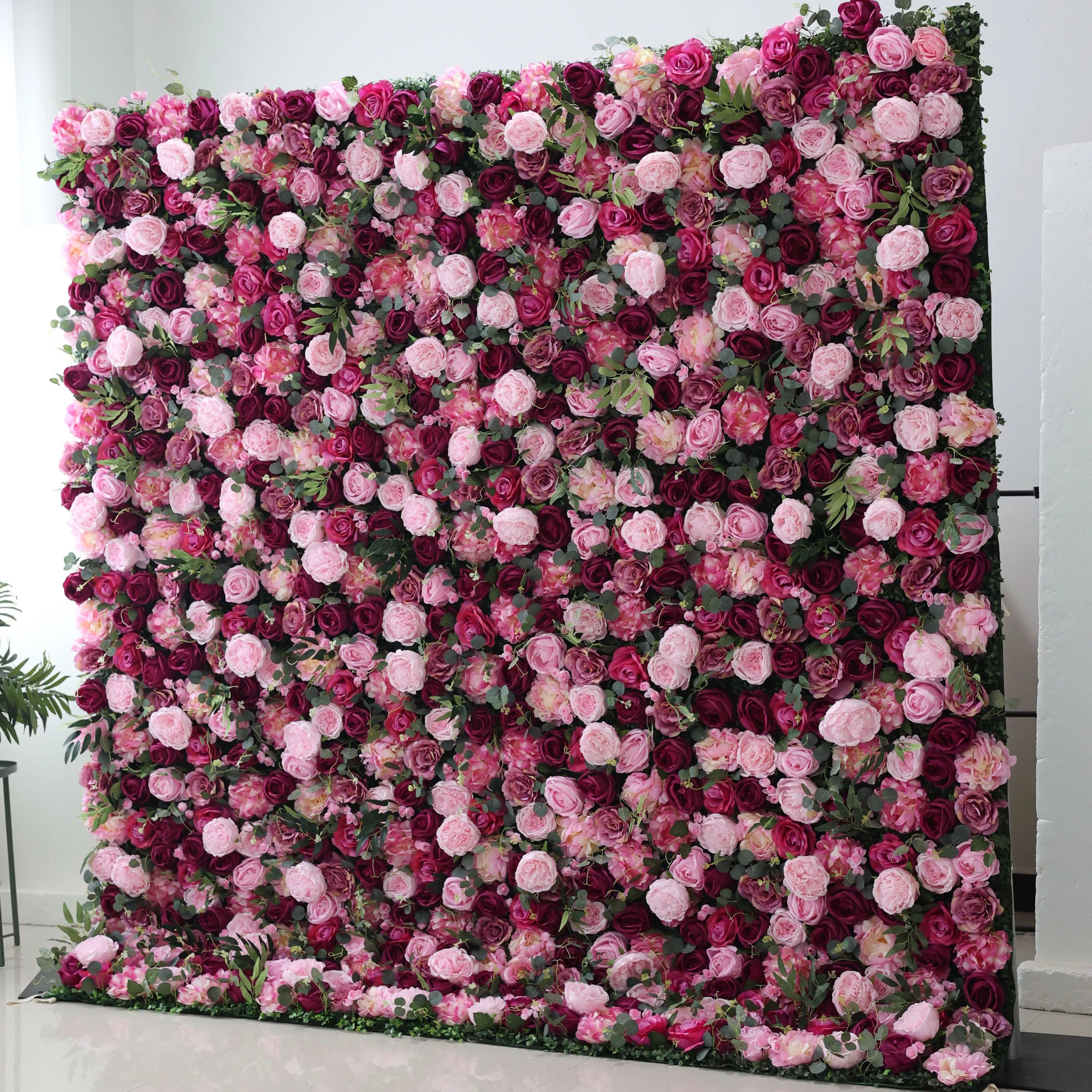Valar Flowers Roll Up Fabric Artificial Mixed Wine Berry and Wisteria Purple Bouquet Flower Wall Wedding Backdrop, Floral Party Decor, Event Photography-VF-068