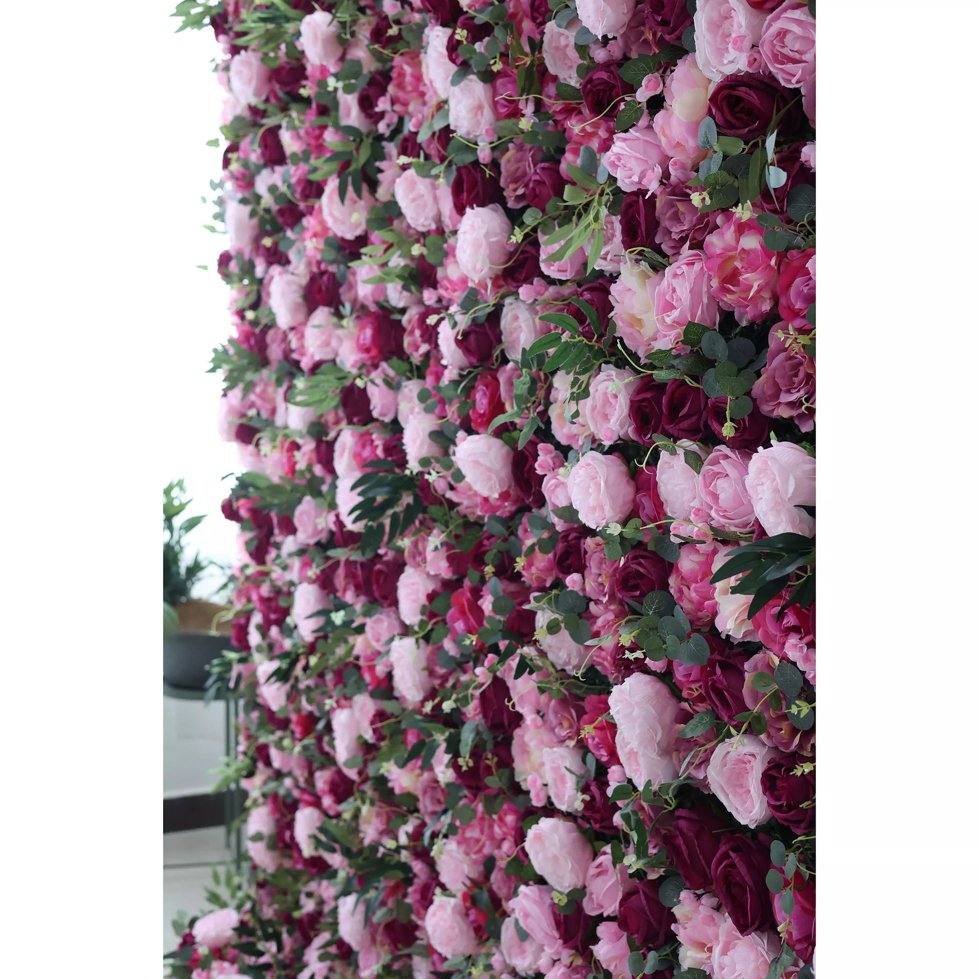 Valar Flowers Roll Up Fabric Artificial Mixed Wine Berry and Wisteria Purple Bouquet Flower Wall Wedding Backdrop, Floral Party Decor, Event Photography-VF-068