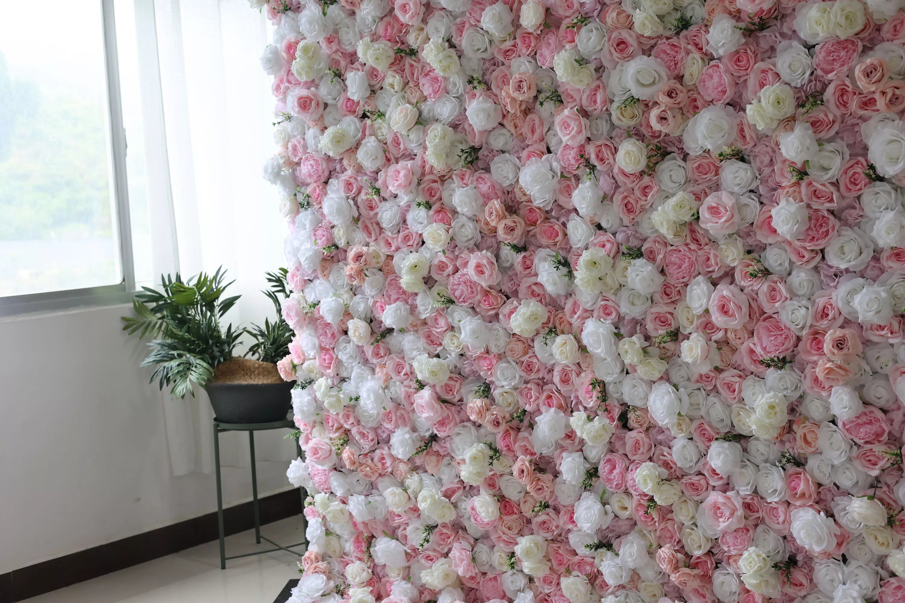ValarFlower Artificial Floral Wall Backdrop: Pink Blush Ballet - A Gentle Waltz of Pastel Roses-VF-253