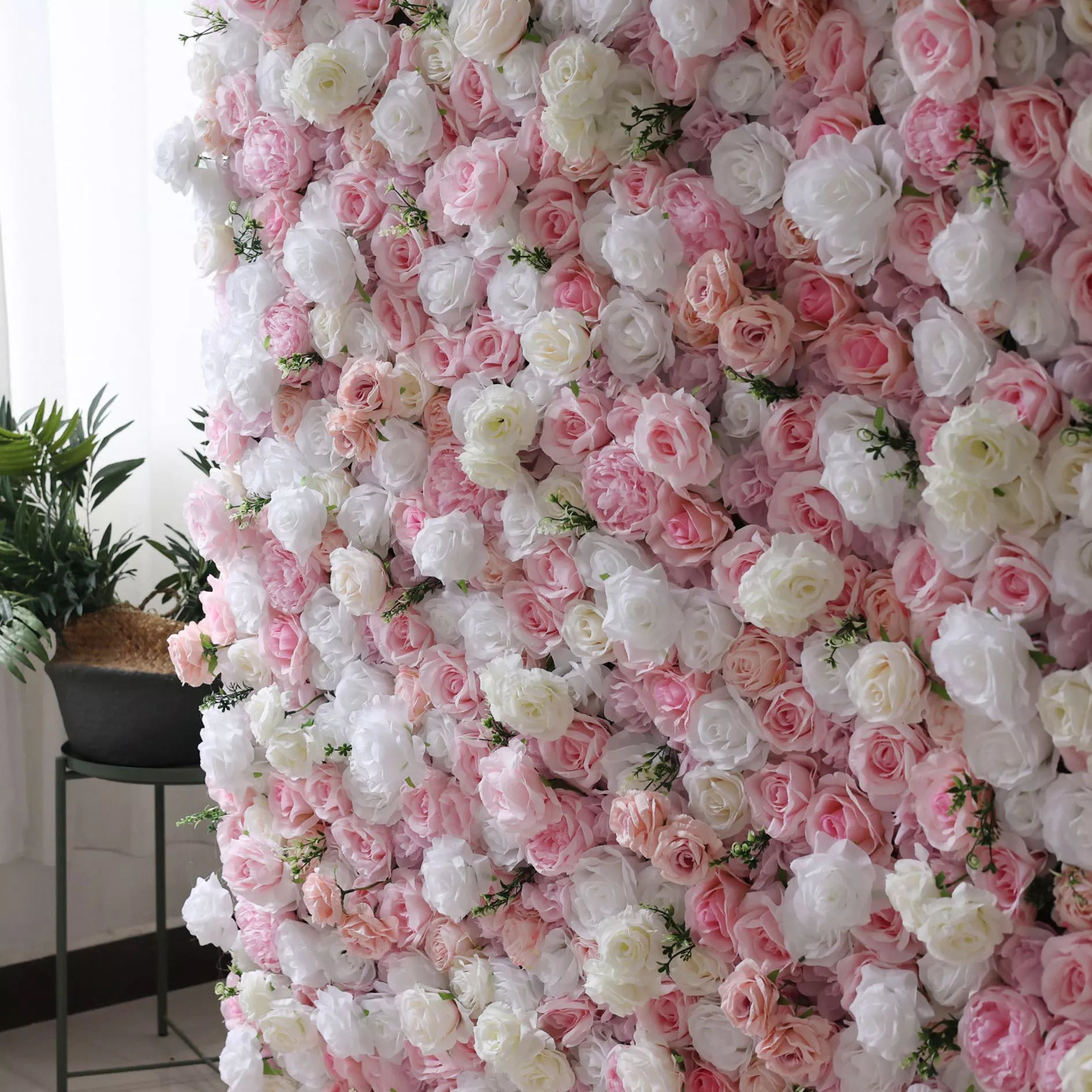 ValarFlower Artificial Floral Wall Backdrop: Pink Blush Ballet - A Gentle Waltz of Pastel Roses-VF-253