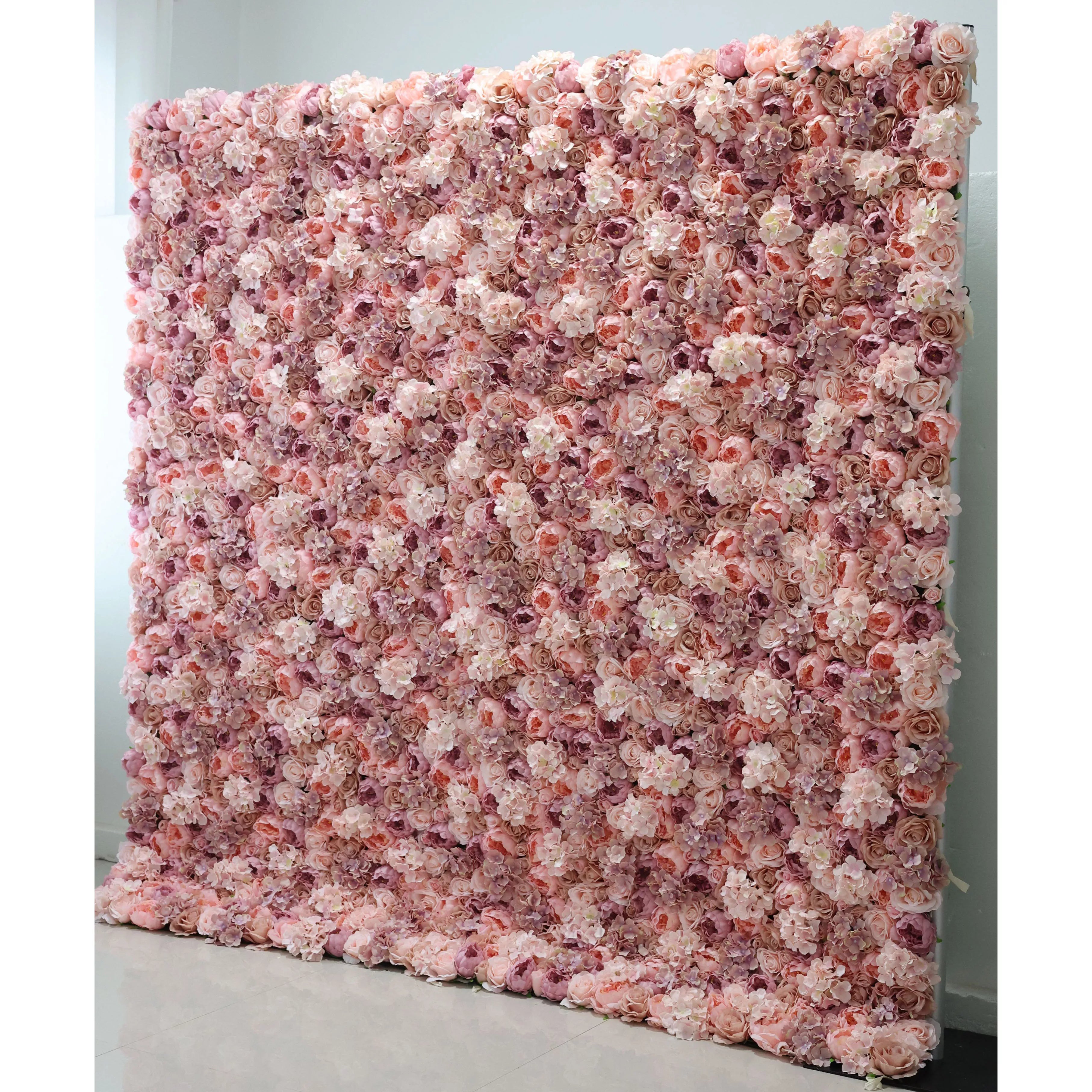 Valar Flowers Roll Up Fabric Artificial Ruddy Pink Flower Wall Wedding Backdrop, Floral Party Decor, Event Photography-VF-021