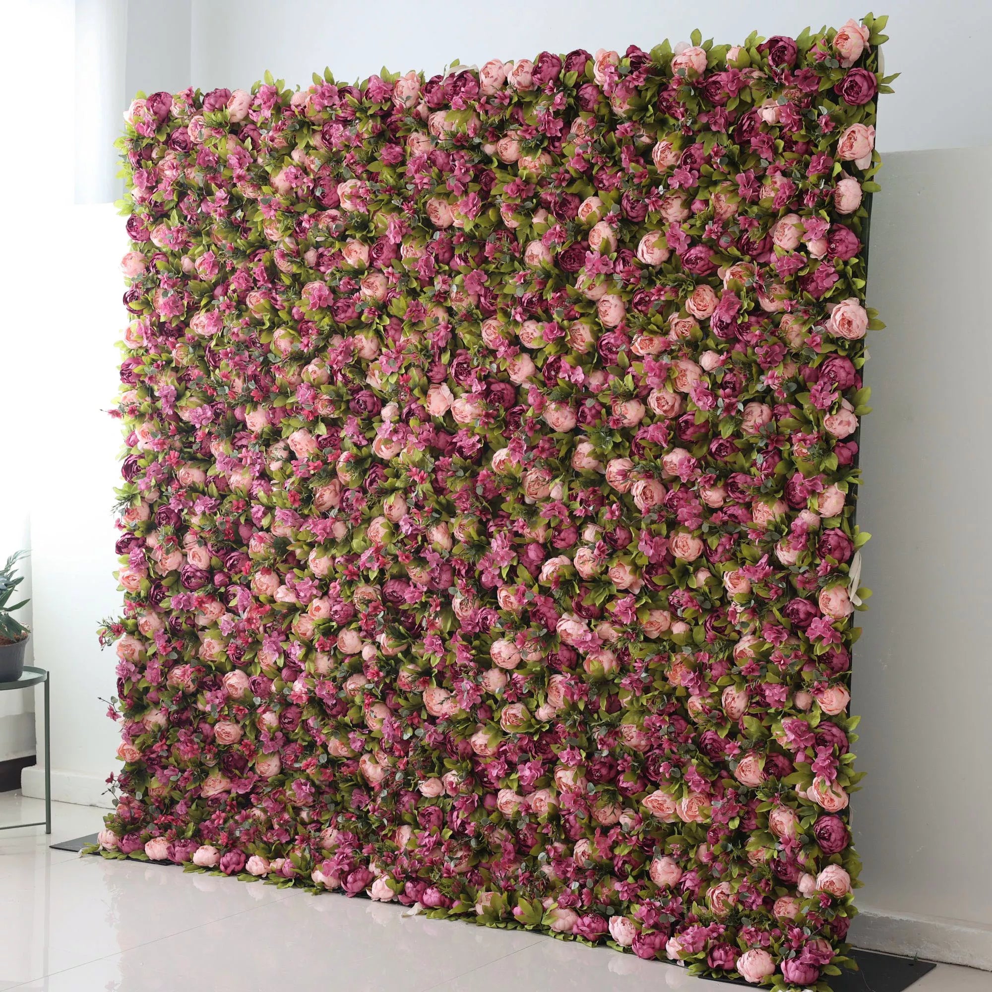 Valar Flowers Roll Up Fabric Artificial Turkish Rose and Light Orchid Color With Pale Olive Green Leaves Flower Wall Wedding Backdrop, Floral Party Decor, Event Photography-VF-001