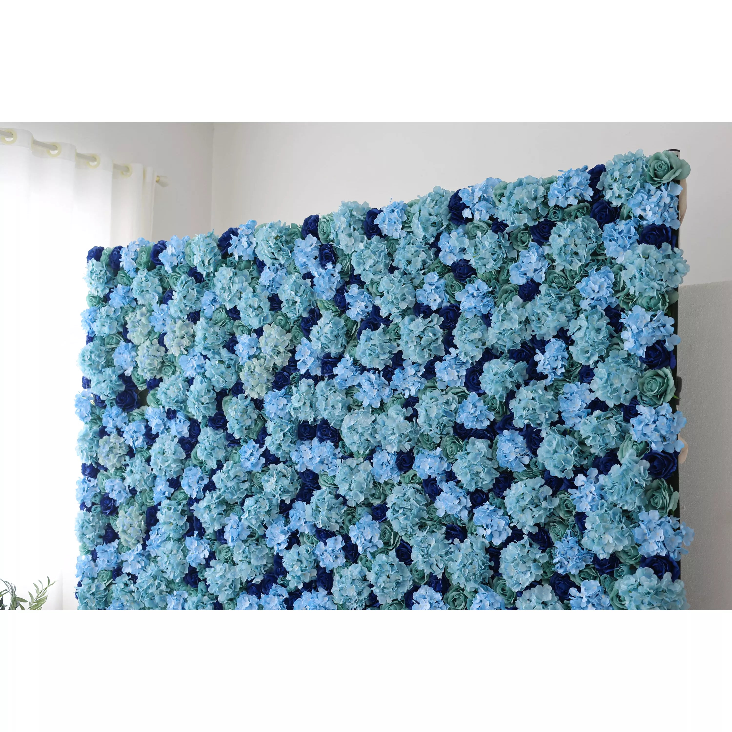 Valar Flowers présente : Azure Blossom – Une gamme captivante de fleurs turquoise et bleu profond – Le mur parfait pour les thèmes océaniques, les événements nautiques et les espaces intérieurs tranquilles-VF-223