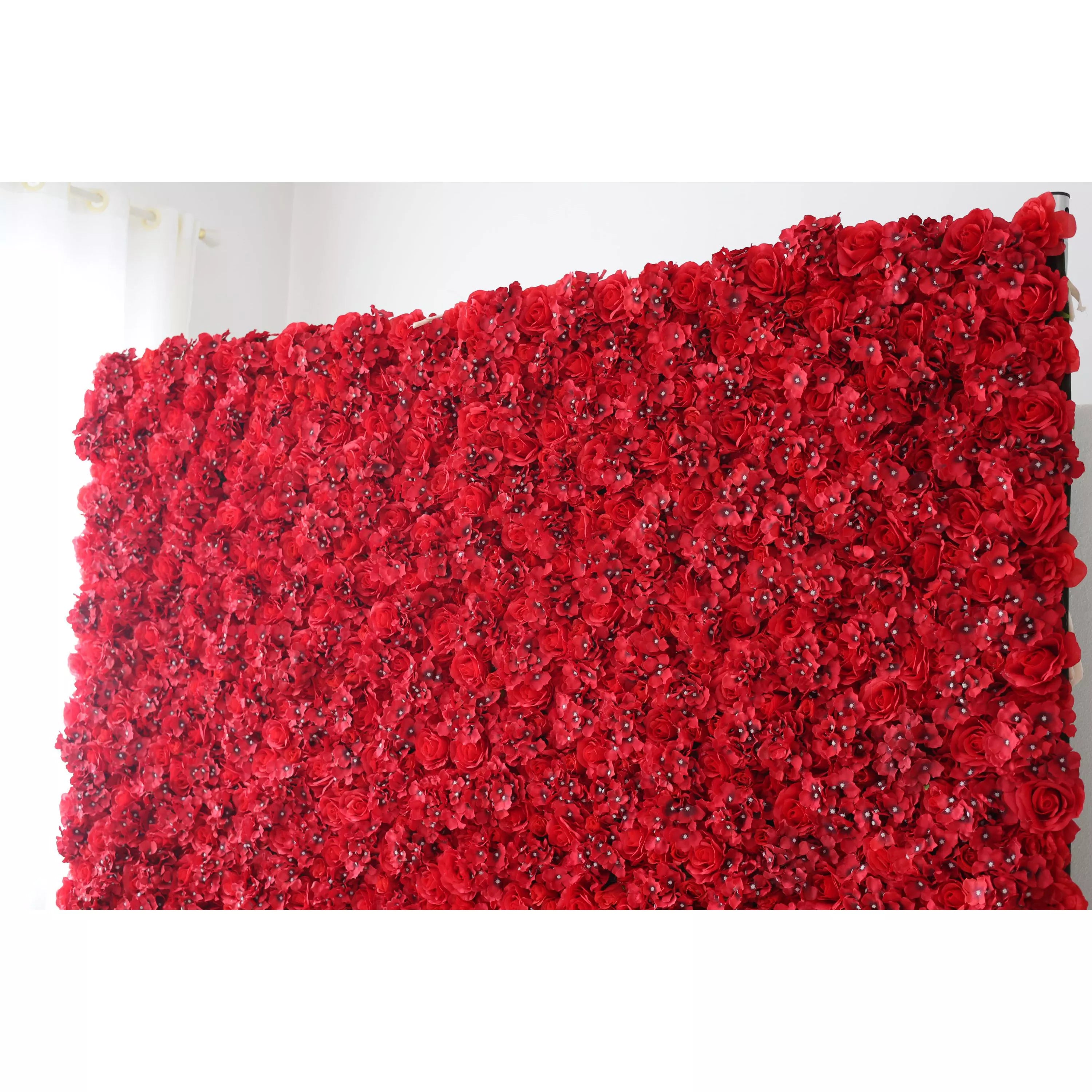Valar Flowers Roll Up Artificial Flower Wall Backdrop in Radiant Red Rhapsody for Passionate Gatherings and Intimate Affairs - VF-2322