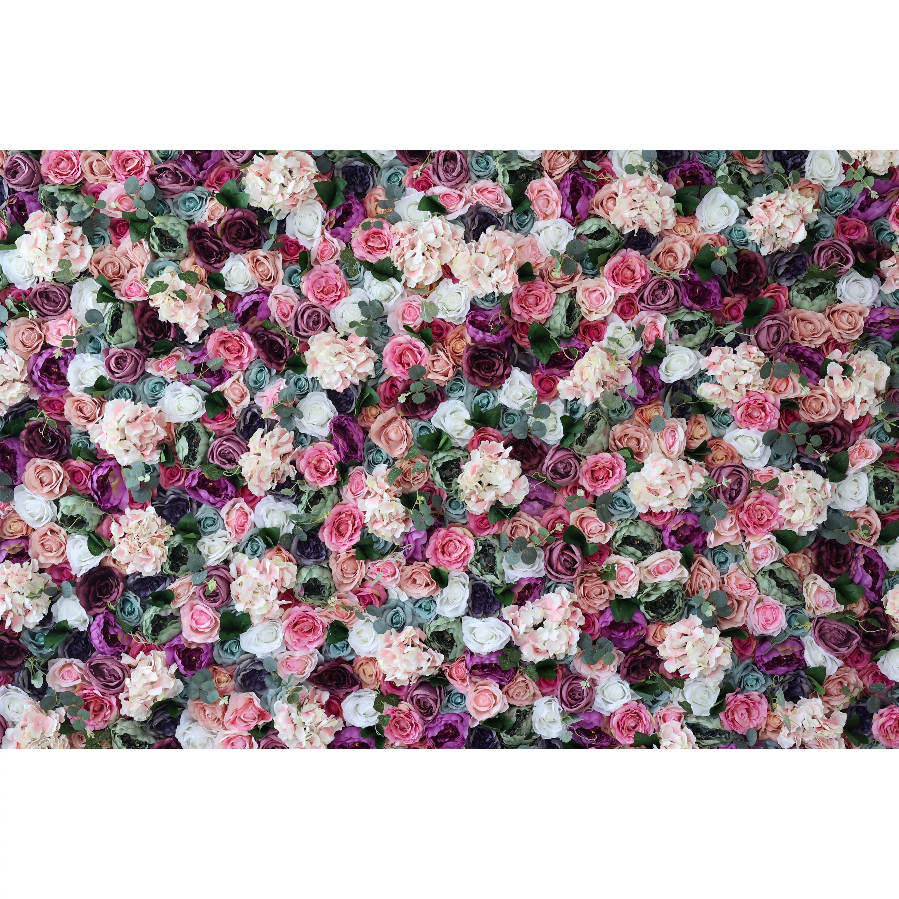 Valar Flowers artificial mixed floral fabric backdrop with eggplant purple and white colors for weddings and events - VF-0803
