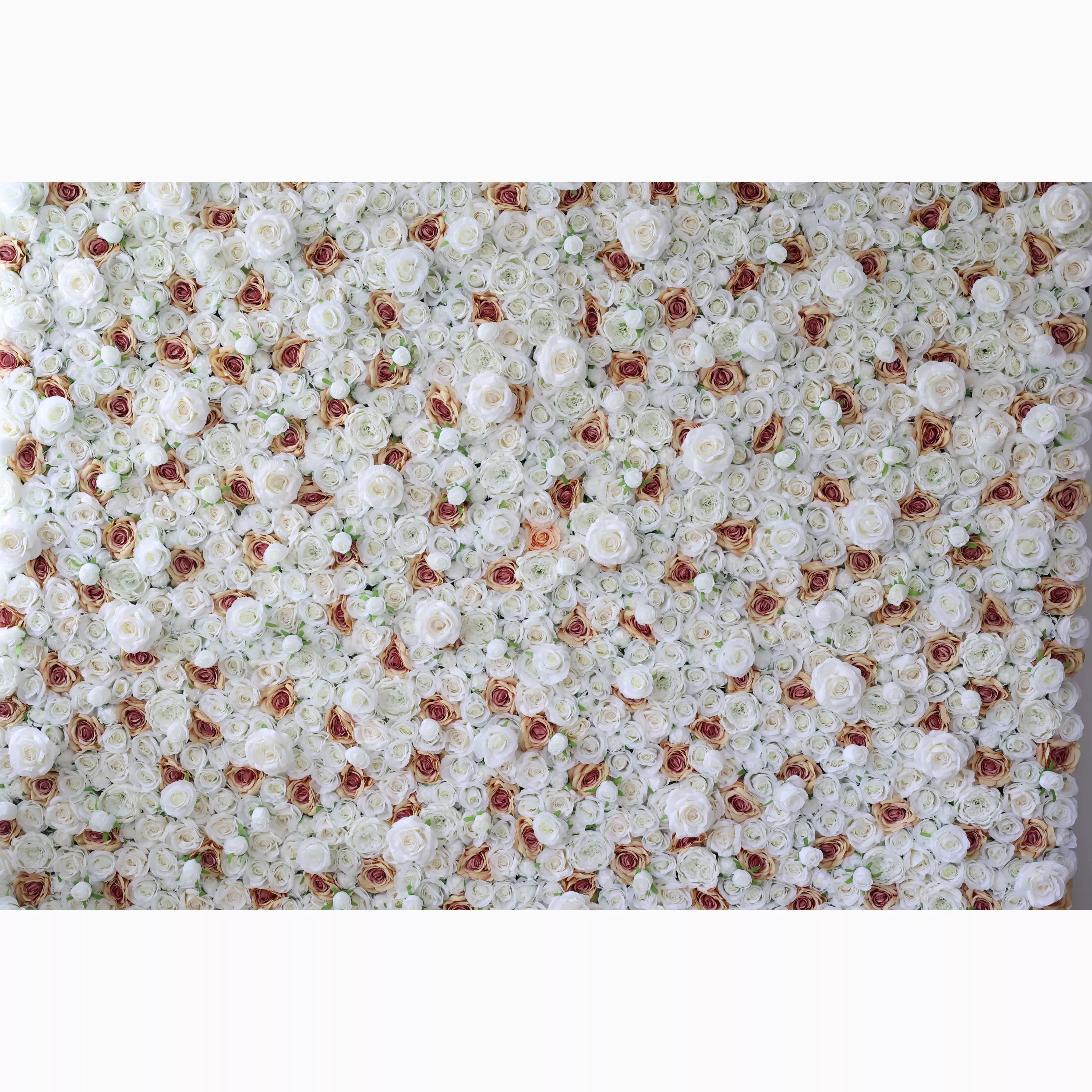 Valar Flowers dévoile : Elysian Meadows – Un mélange majestueux de roses en tissu blanc et pêche clair – Mur floral par excellence pour les mariages, les célébrations et les décors intérieurs sophistiqués-VF-218