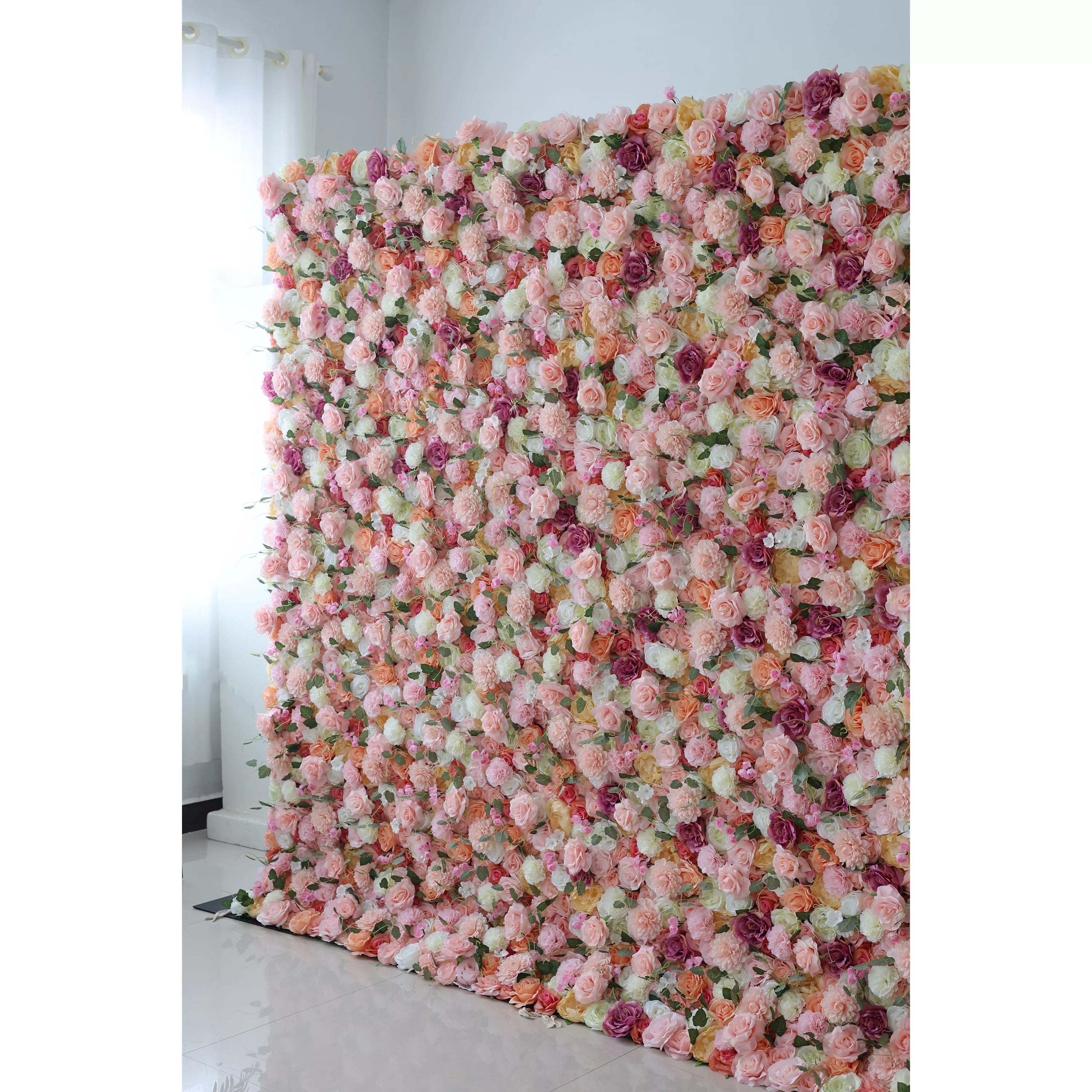 Valar Flowers Roll Up Artificial Flower Wall Backdrop Garden of Dreams: Pastel Rose Symphony - From Radiant Celebrations to Zen Retreats-VF-228