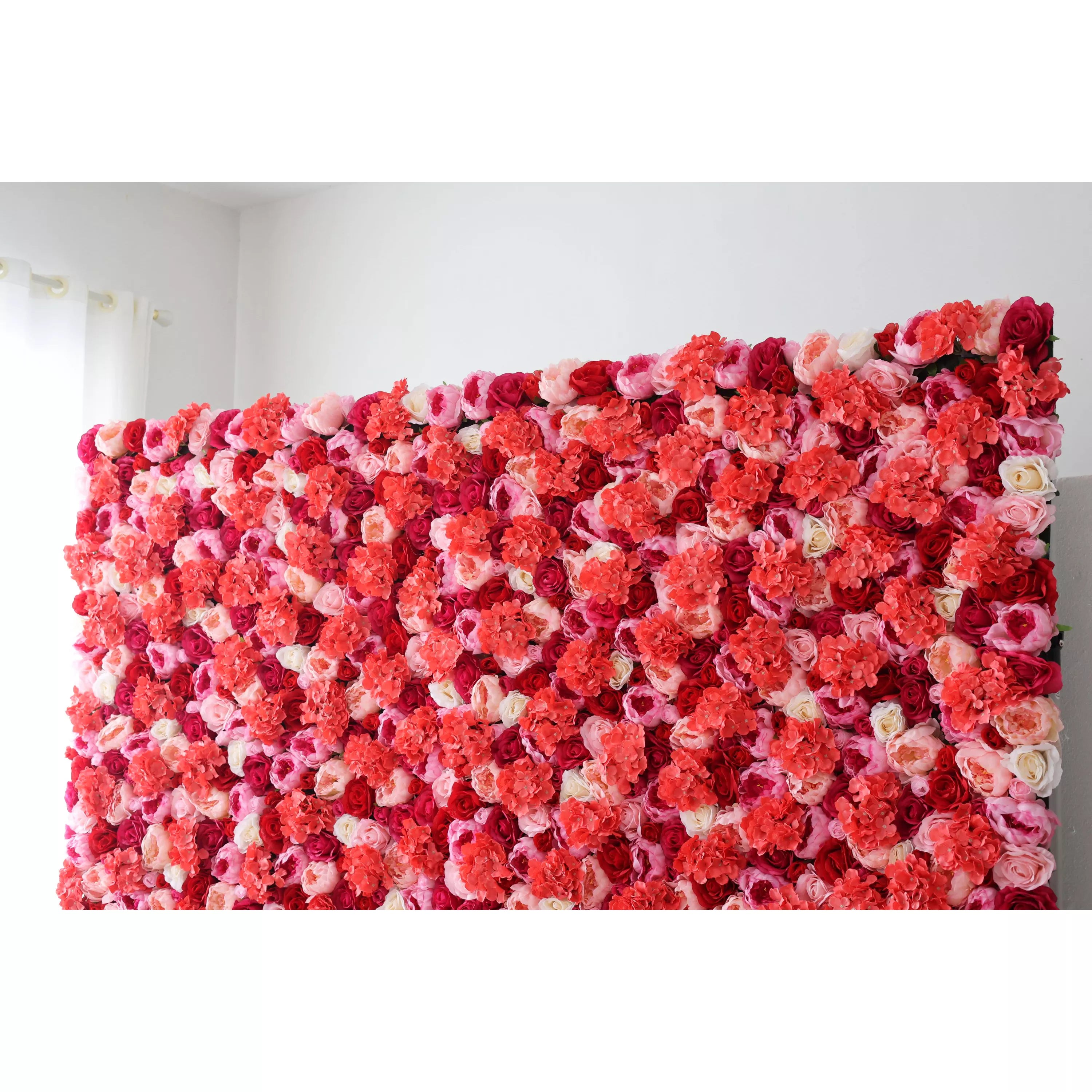 Valar Flowers Showcases : Crimson Cascade – Une symphonie vibrante de roses en tissu rouge riche et rose subtil – La toile florale par excellence pour les grandes cérémonies, les événements romantiques et la décoration intérieure de luxe-VF-220
