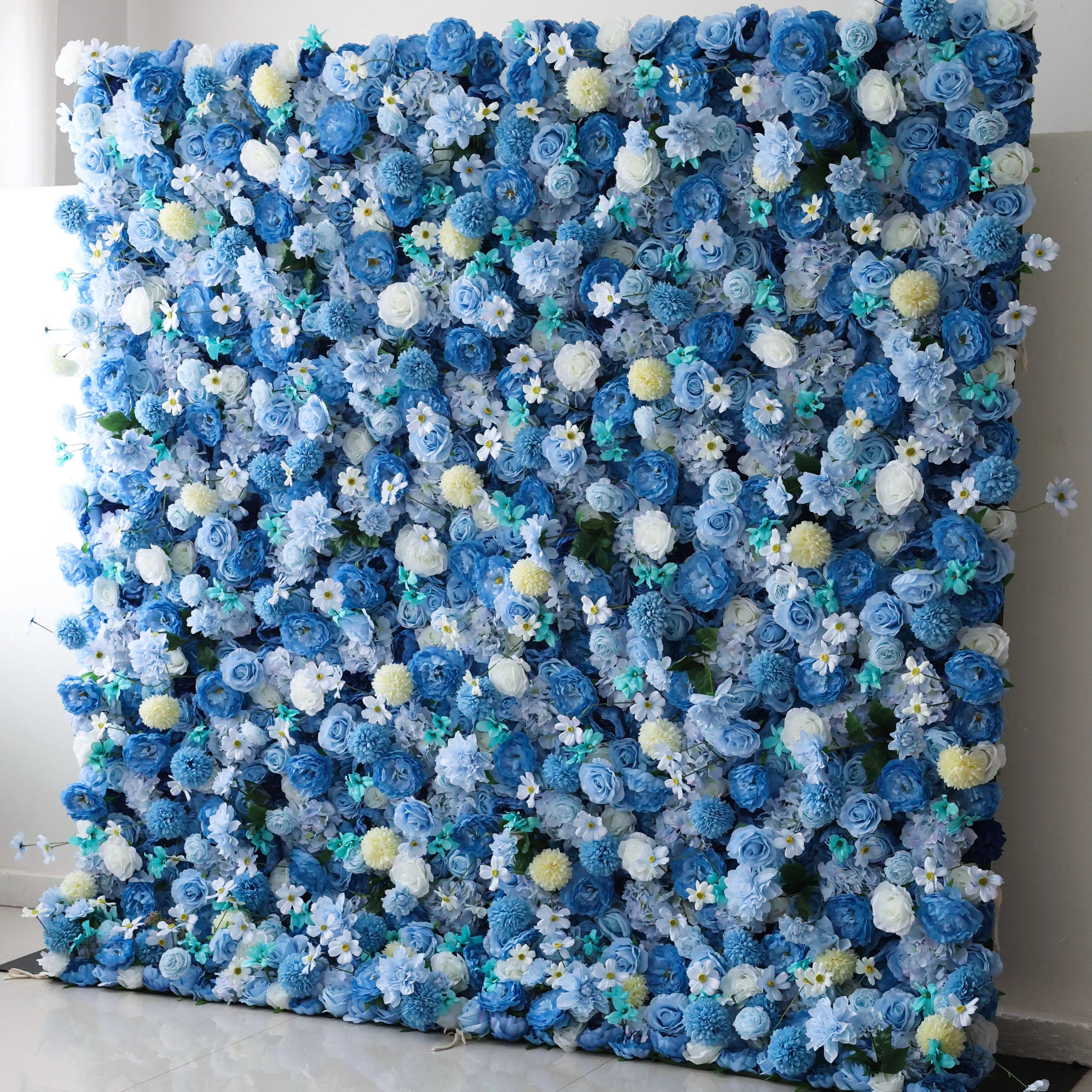 Valar Flowers' Cerulean Dreamscape: Immerse in a sea of rich blue and creamy white blossoms, evoking serene coastal horizons. Ideal for marine-themed events.