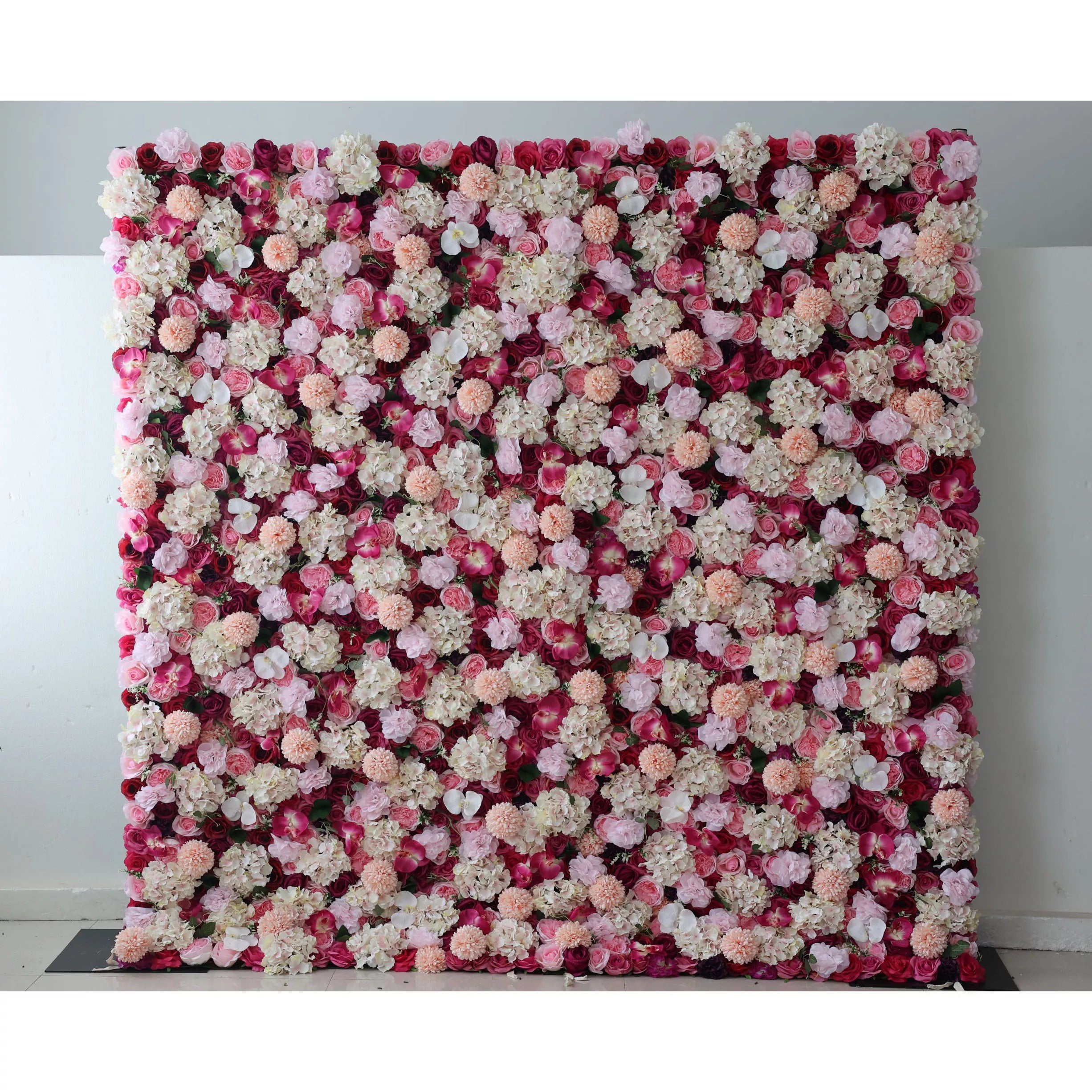 Valar Flowers Roll Up Artificial Flower Wall Backdrop: Roseate Radiance - A Tapestry of Tenderness and Timeless Elegance.