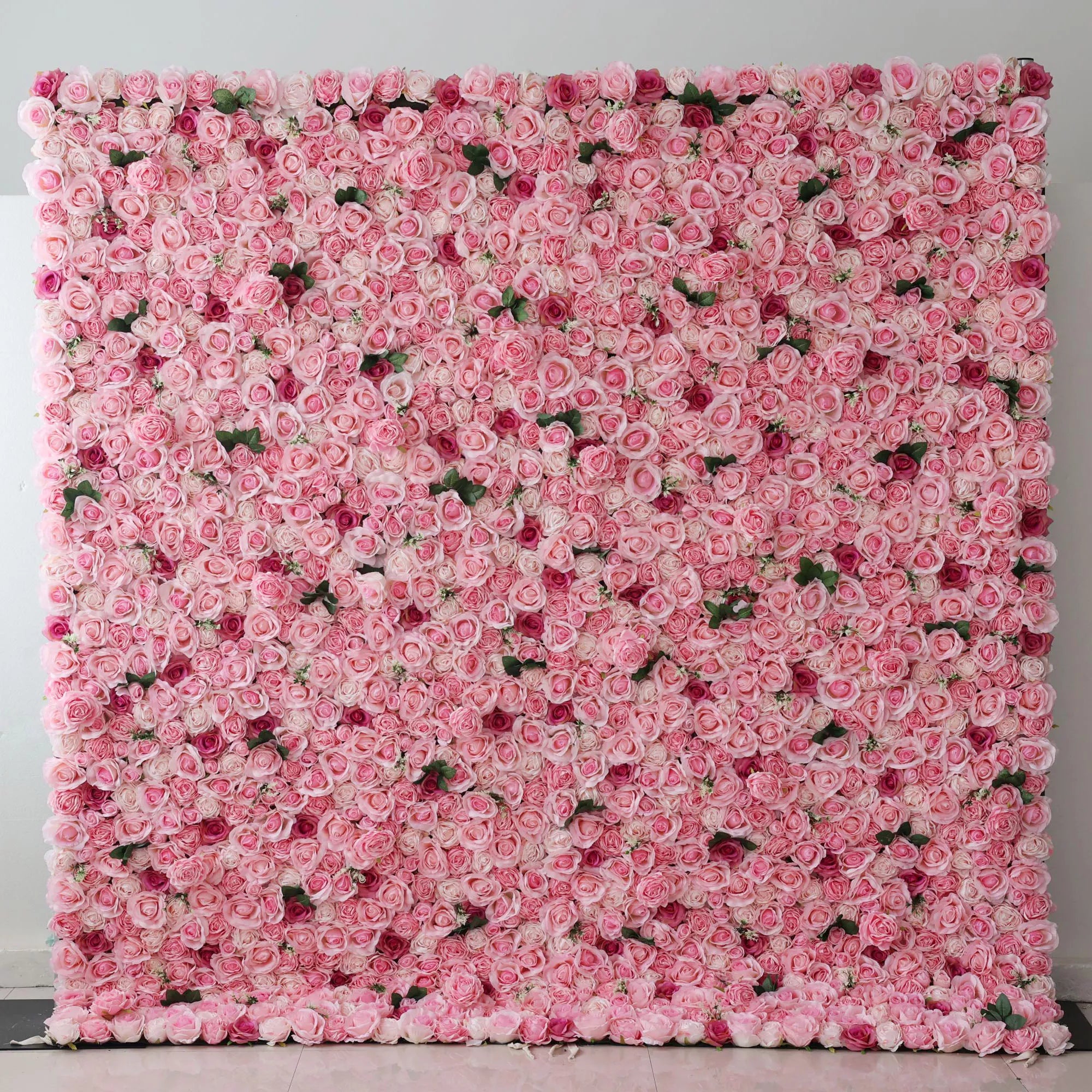Valar Flowers Roll Up Artificial Flower Wall Backdrop: Blushing Blooms - A Lush Panorama of Pure Pink Passion.