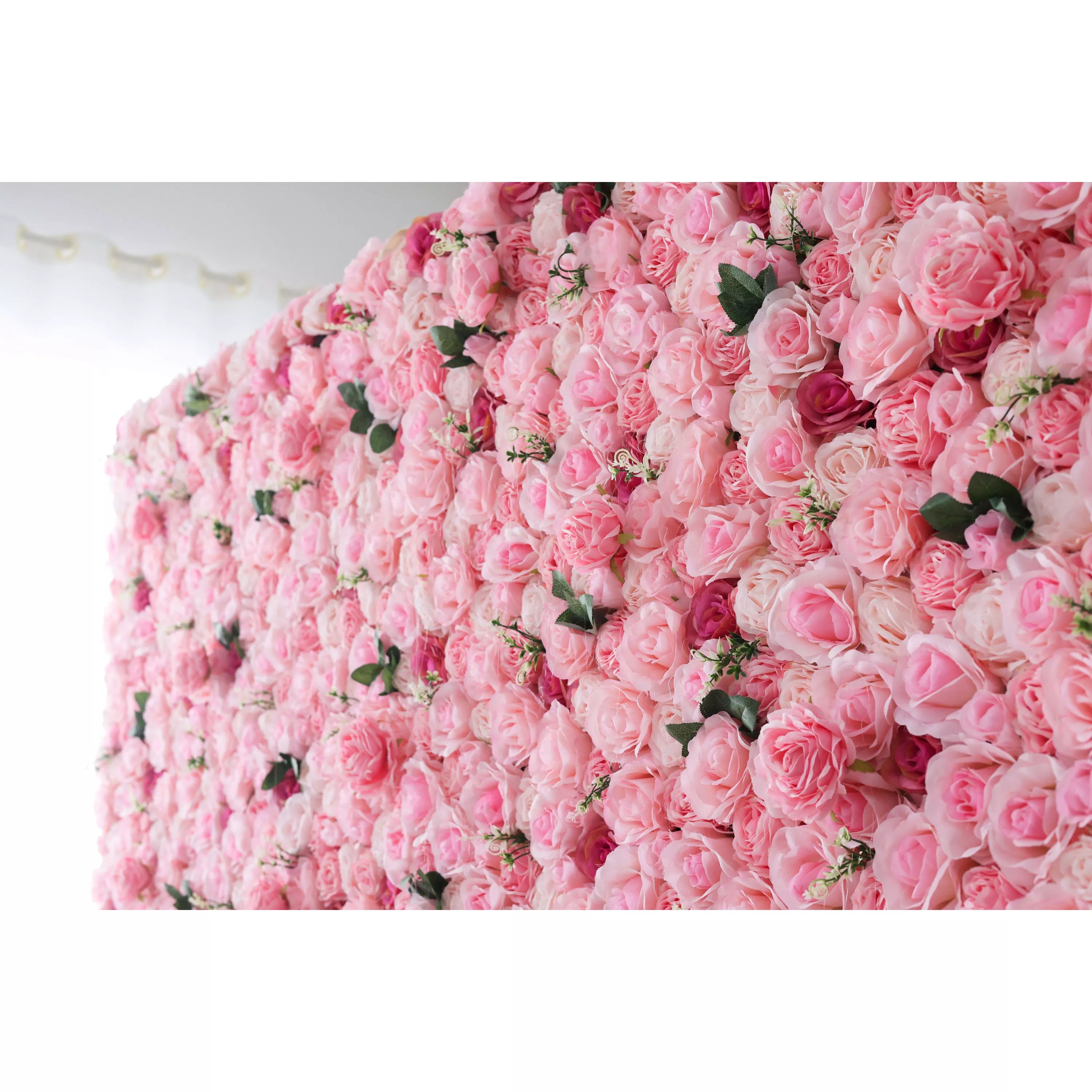 Valar Flowers Roll Up Artificial Flower Wall Backdrop: Blushing Blooms - A Lush Panorama of Pure Pink Passion-VF-234