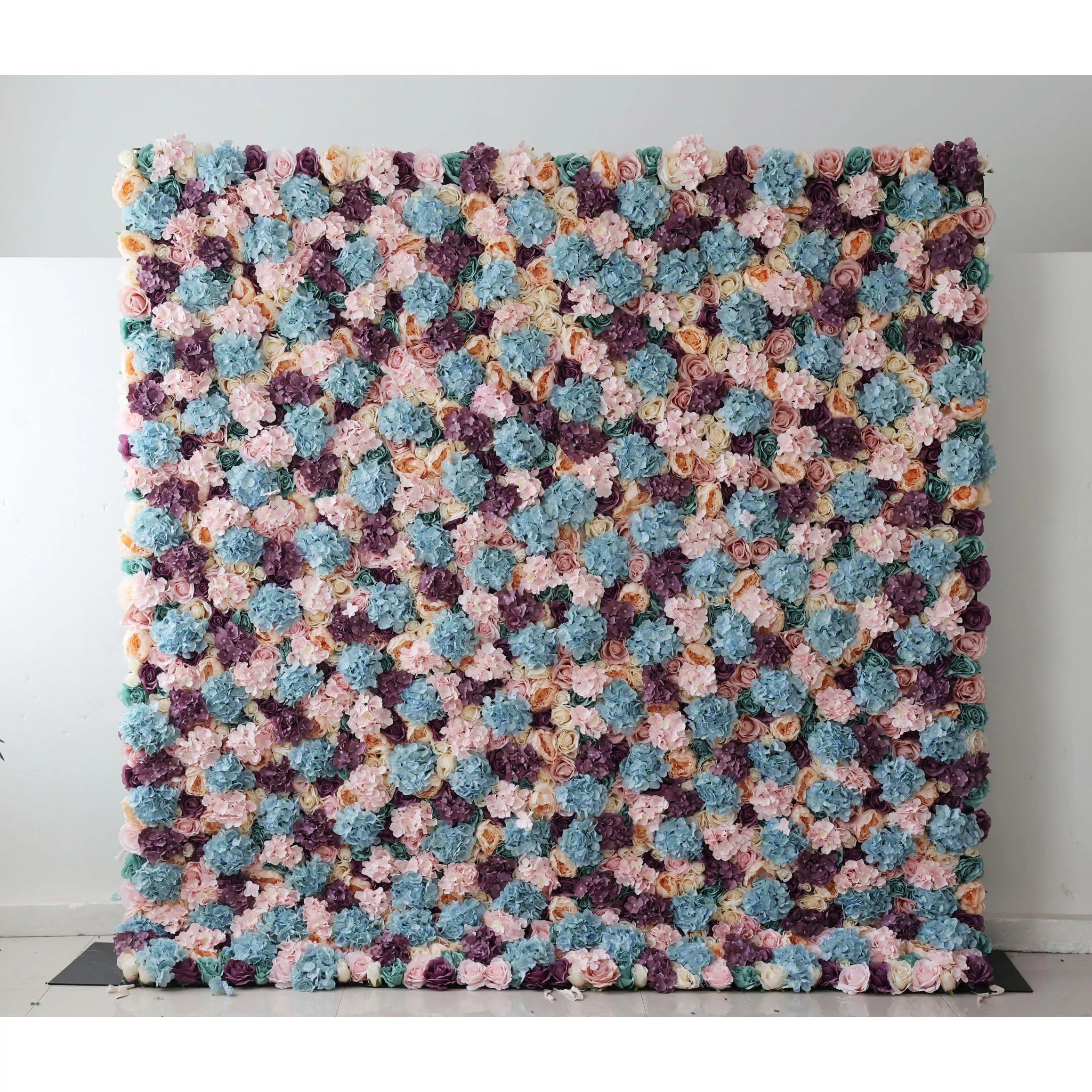 Valar Flowers Roll Up Artificial Flower Wall Backdrop: Pastel Patchwork - A Mélange of Muted Hues for Enchanted Evenings-VF-235