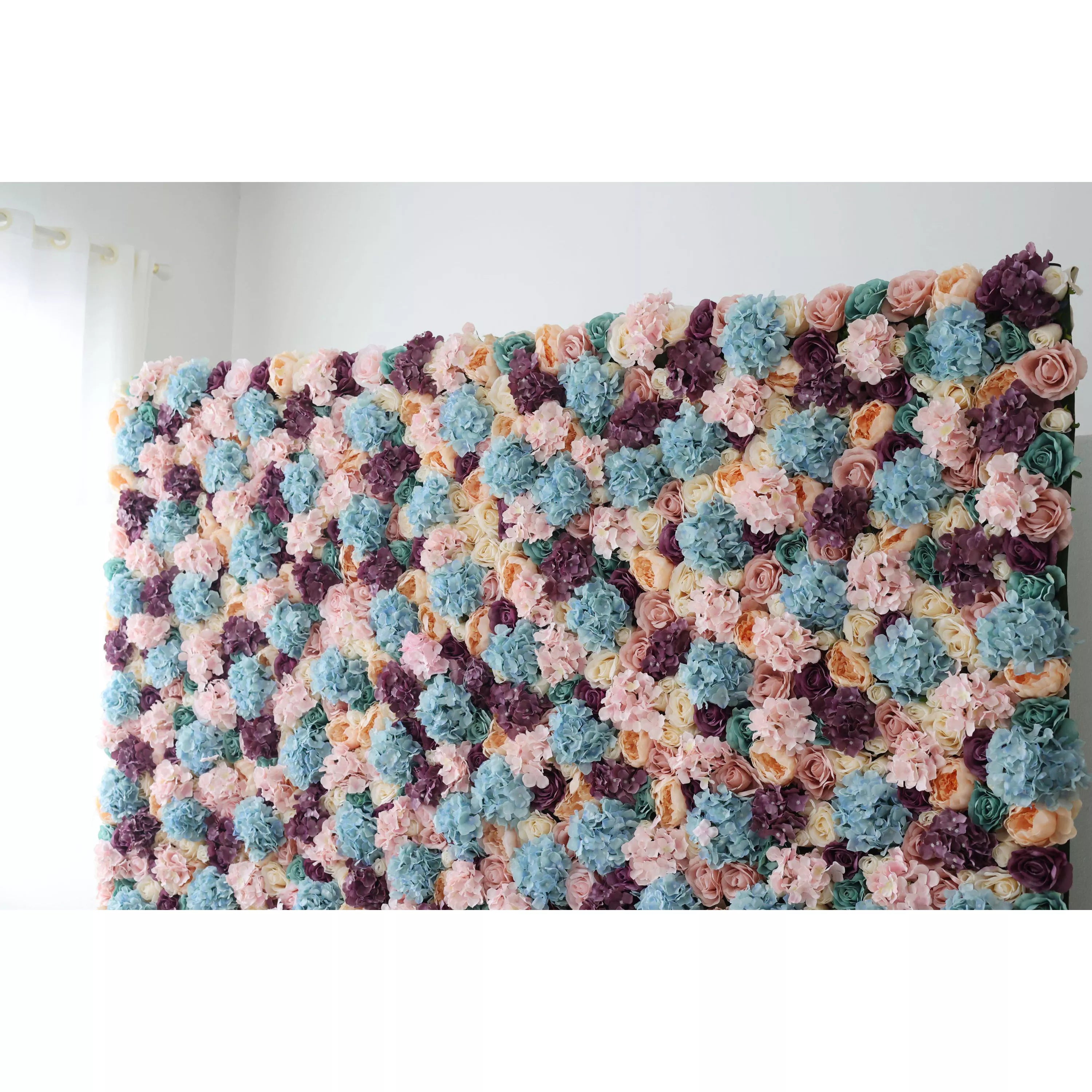 Valar Flowers Roll Up Artificial Flower Wall Backdrop: Pastel Patchwork - A Mélange of Muted Hues for Enchanted Evenings-VF-235