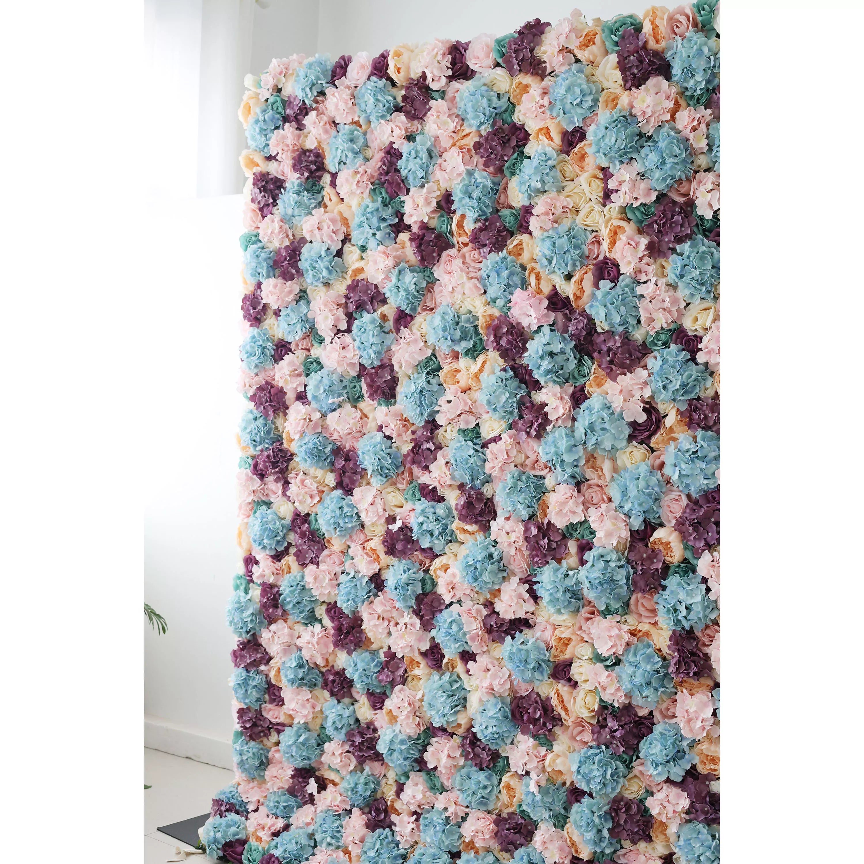 Valar Flowers Roll Up Artificial Flower Wall Toile de fond : Patchwork pastel - Un mélange de teintes sourdes pour des soirées enchantées-VF-235