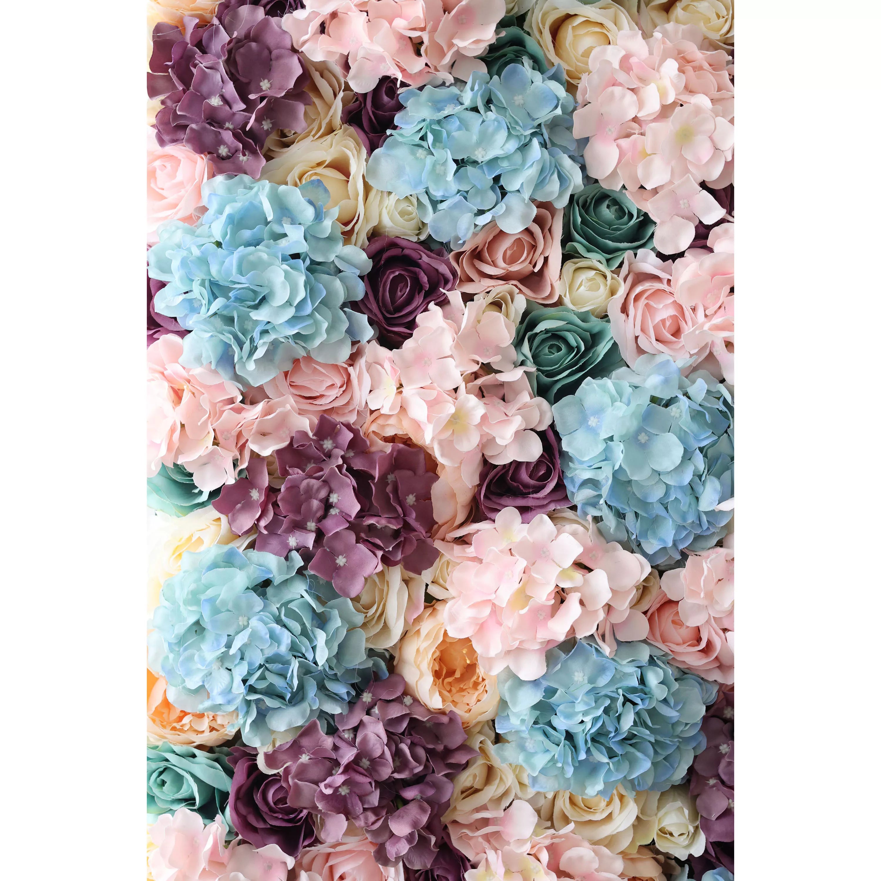 Valar Flowers Roll Up Artificial Flower Wall Toile de fond : Patchwork pastel - Un mélange de teintes sourdes pour des soirées enchantées-VF-235