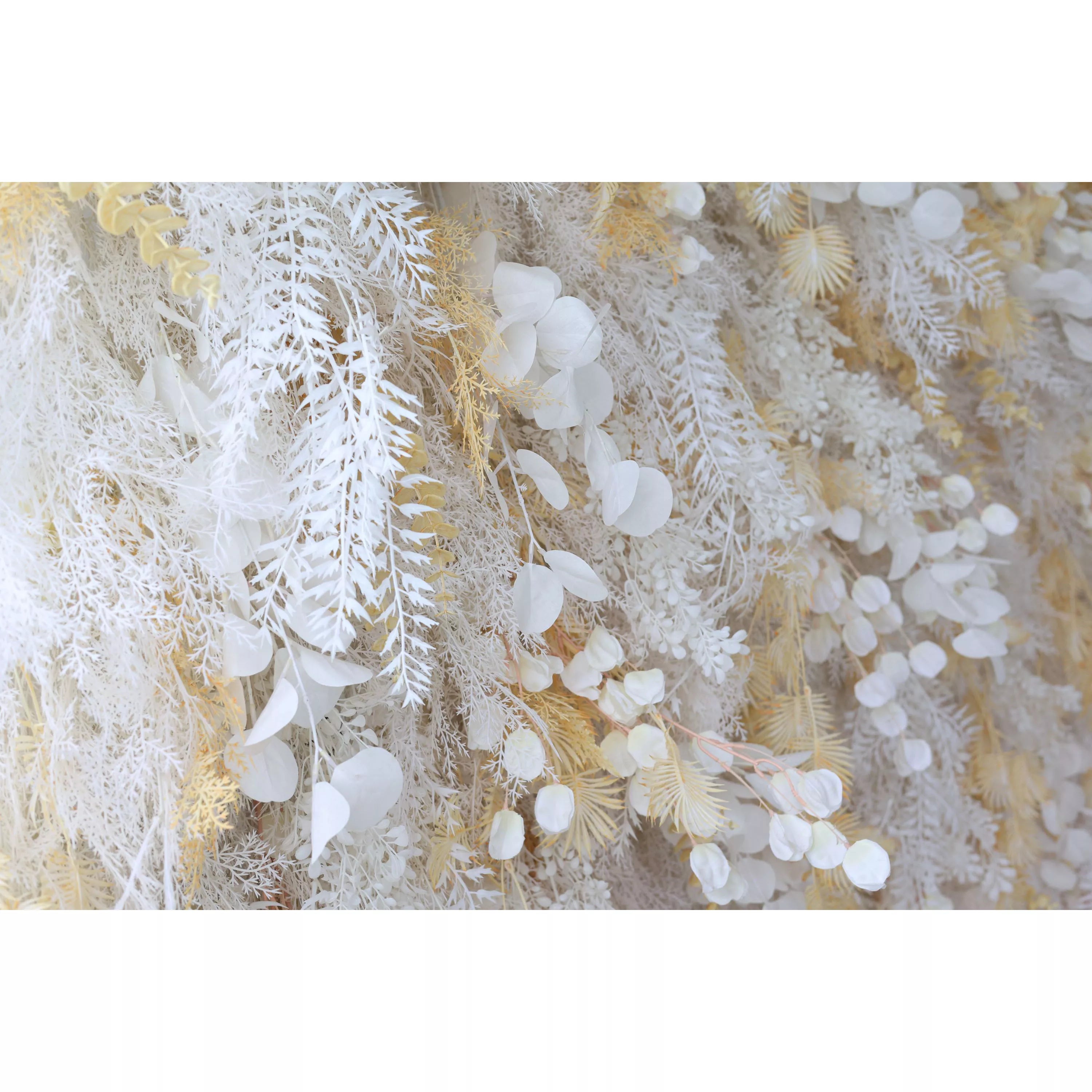Valar Flowers Presents: Golden Gossamer Dreams – A Luminous Artificial Fabric Flower Wall Intertwined with Gilded Petals-VF-208-3