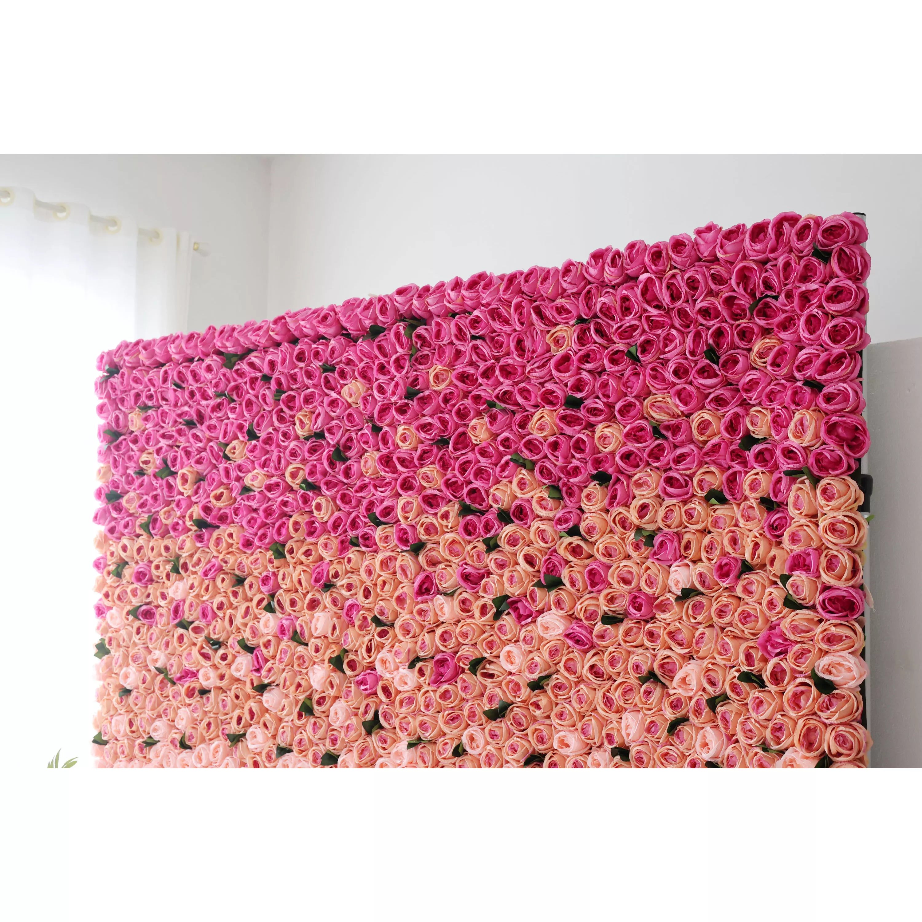 خلفية حائط زهرة اصطناعية من فالار: تدرج ورد الورد المشع-لوحة شغوفة من حية إلى
