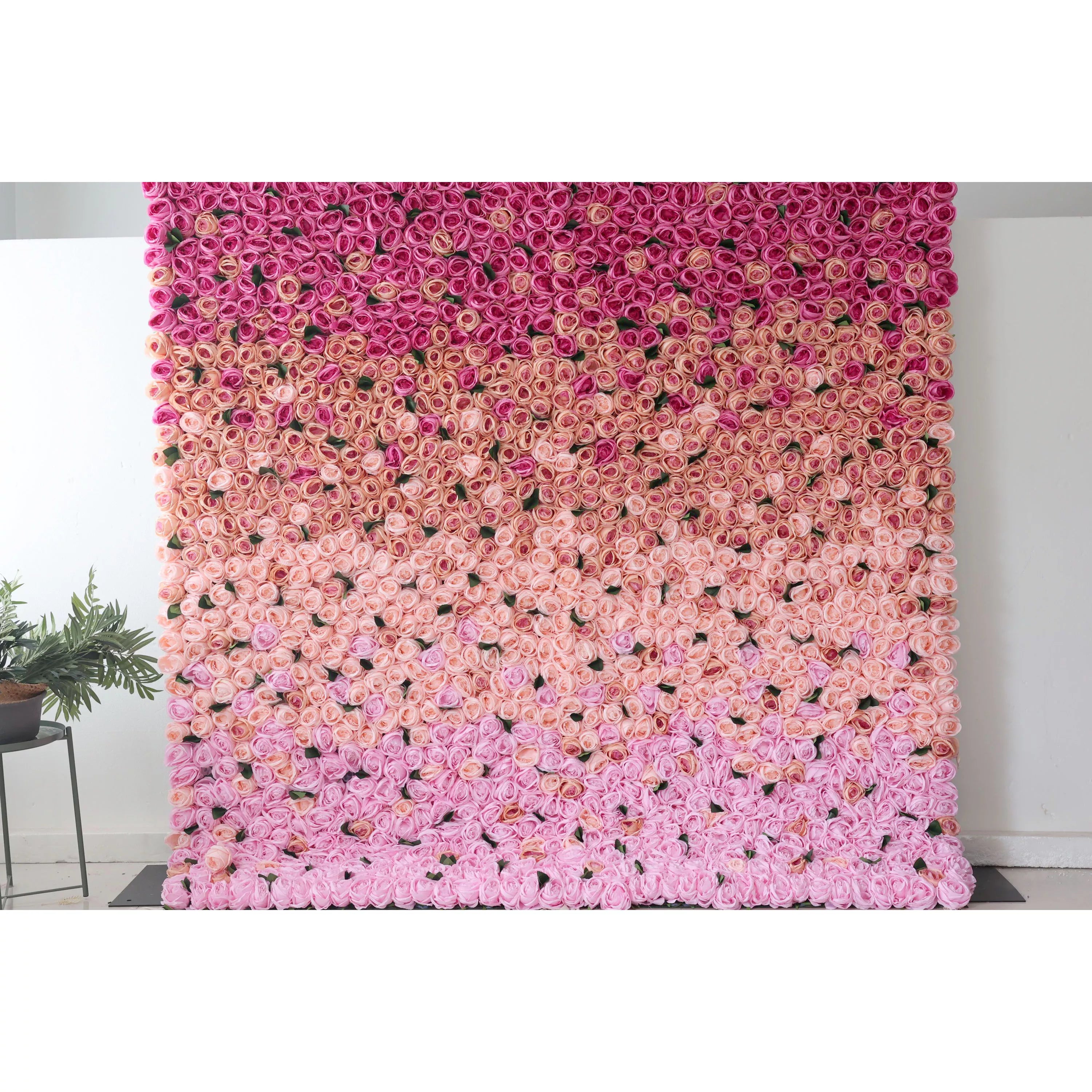 Valar Flowers Roll Up Artificial Flower Wall Backdrop: Radiant Rose Gradient - A Passionate Palette from Vivid to Delicate-VF-239