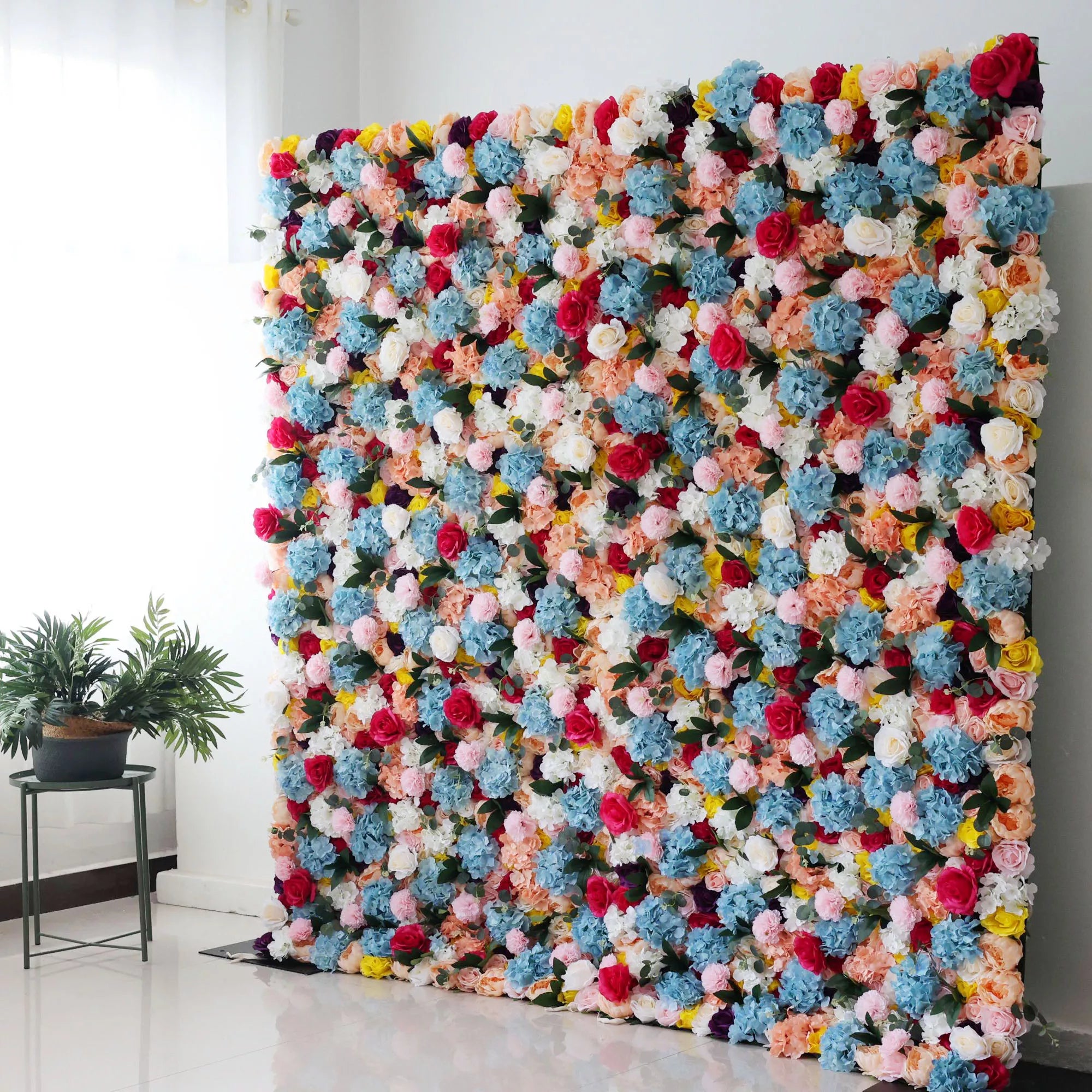 ValarFlowers Backdrop: Embrace the Blooming Spectrum. A tapestry teeming with radiant roses, dainty daisies, and hues of happiness. Illuminate events with nature's colorful canvas.
