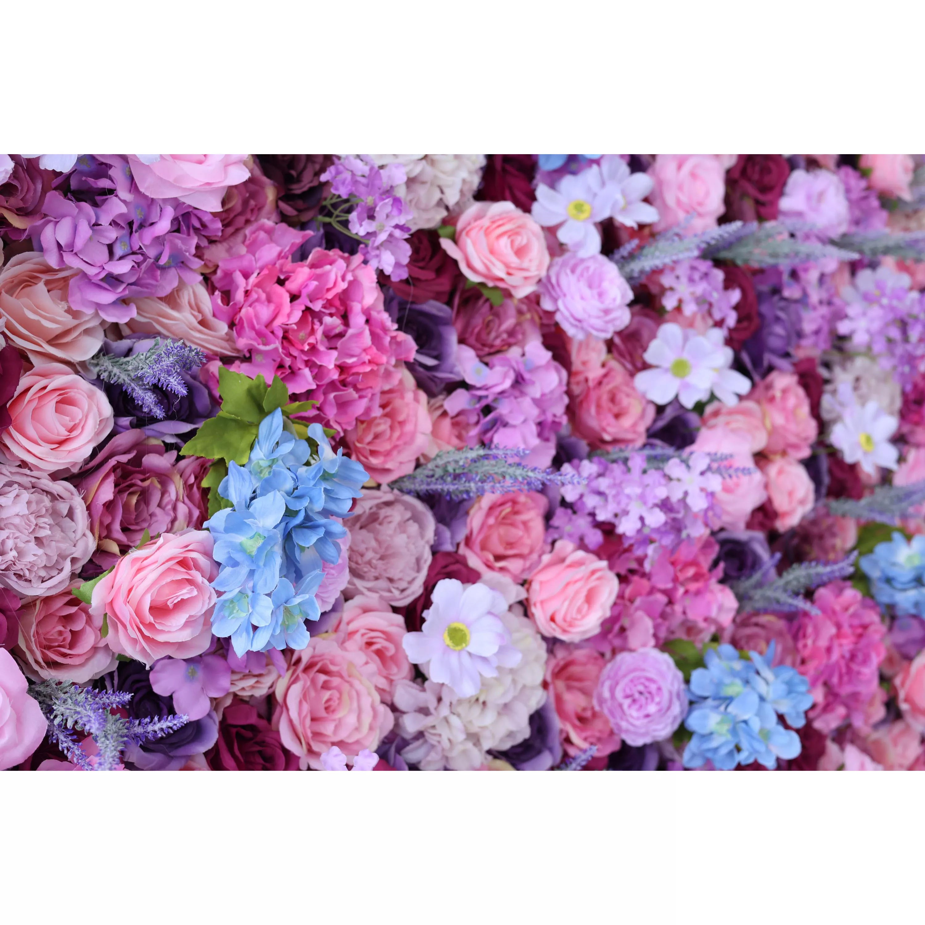 ValarFlowers Toile de fond murale florale artificielle : mélange magenta fascinant – Plongez dans un délice de rêve de violets et de roses-VF-246