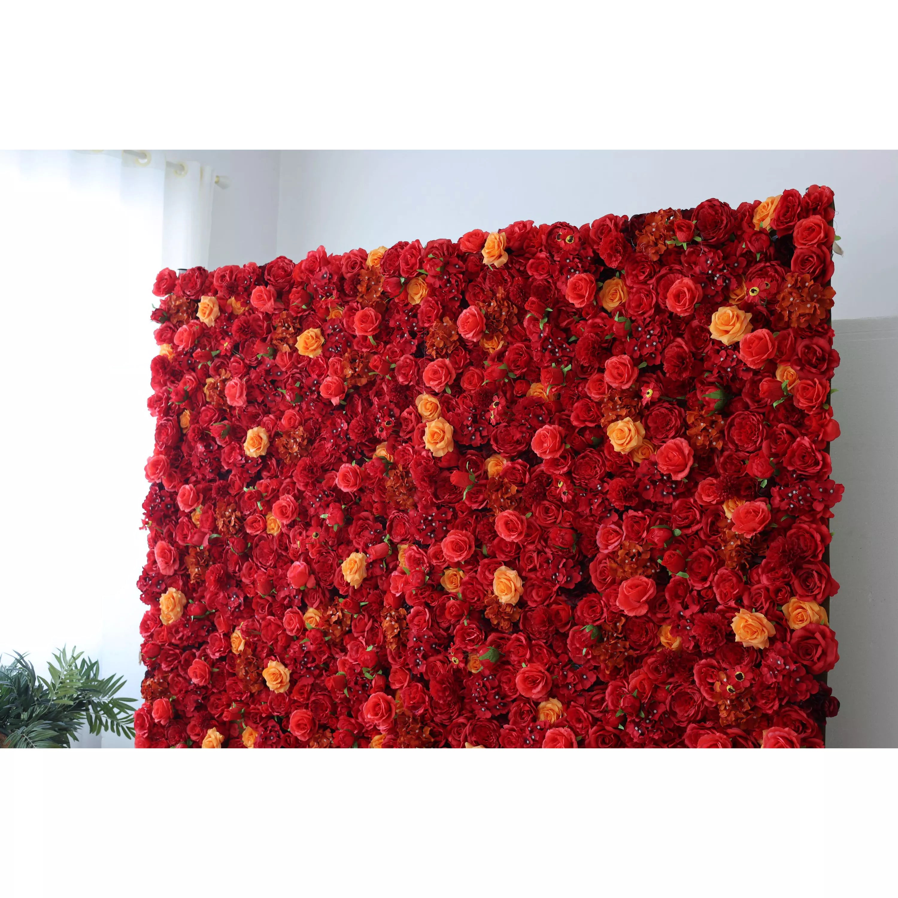 ValarFlowers Artificial Floral Wall Backdrop: Radiant Red Resplendence - The Passionate Pinnacle of Floral Elegance-VF-245