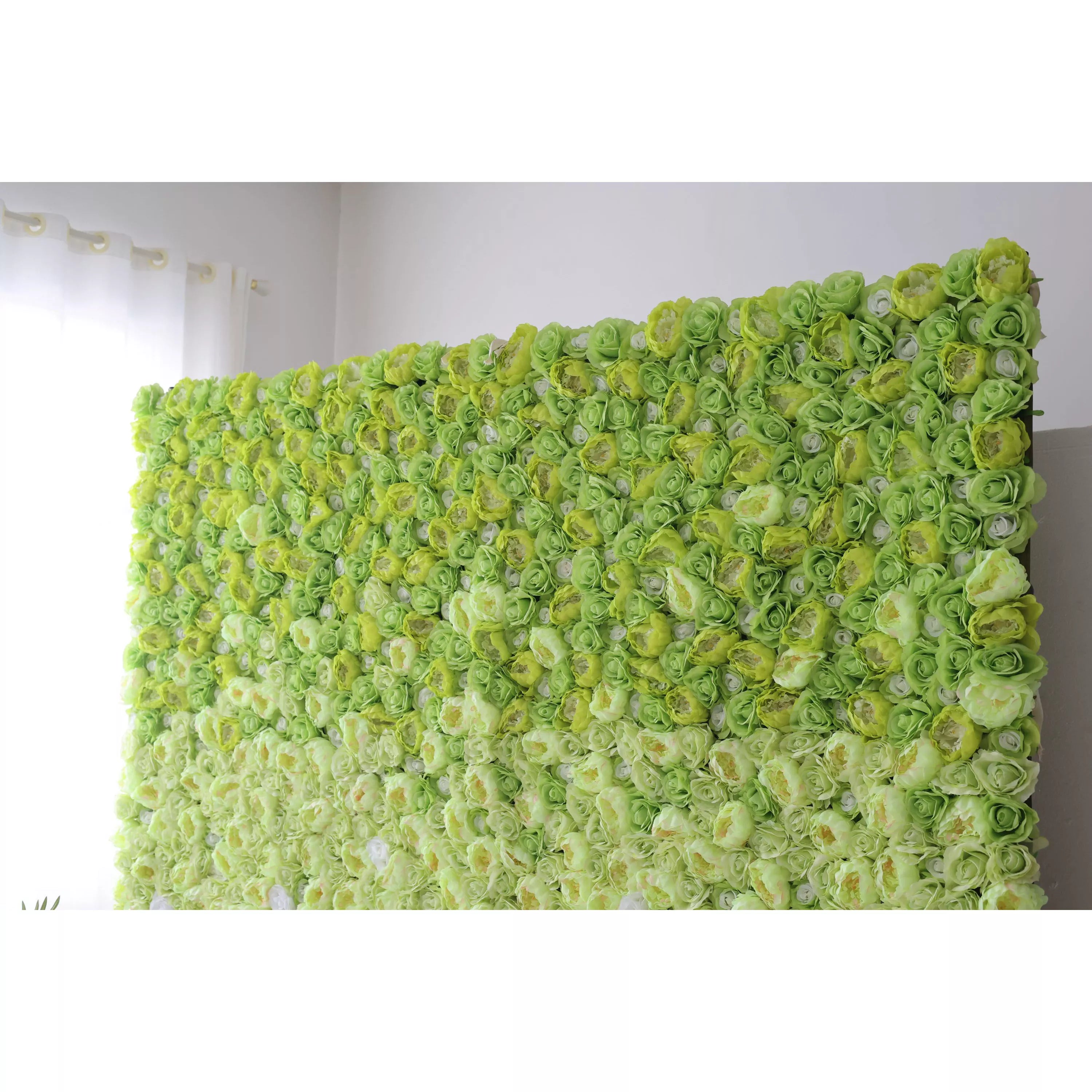 ValarFlowers Toile de fond murale florale artificielle : dégradé de printemps serein – Une transition douce du citron vert luxuriant au cristal clair-VF-249