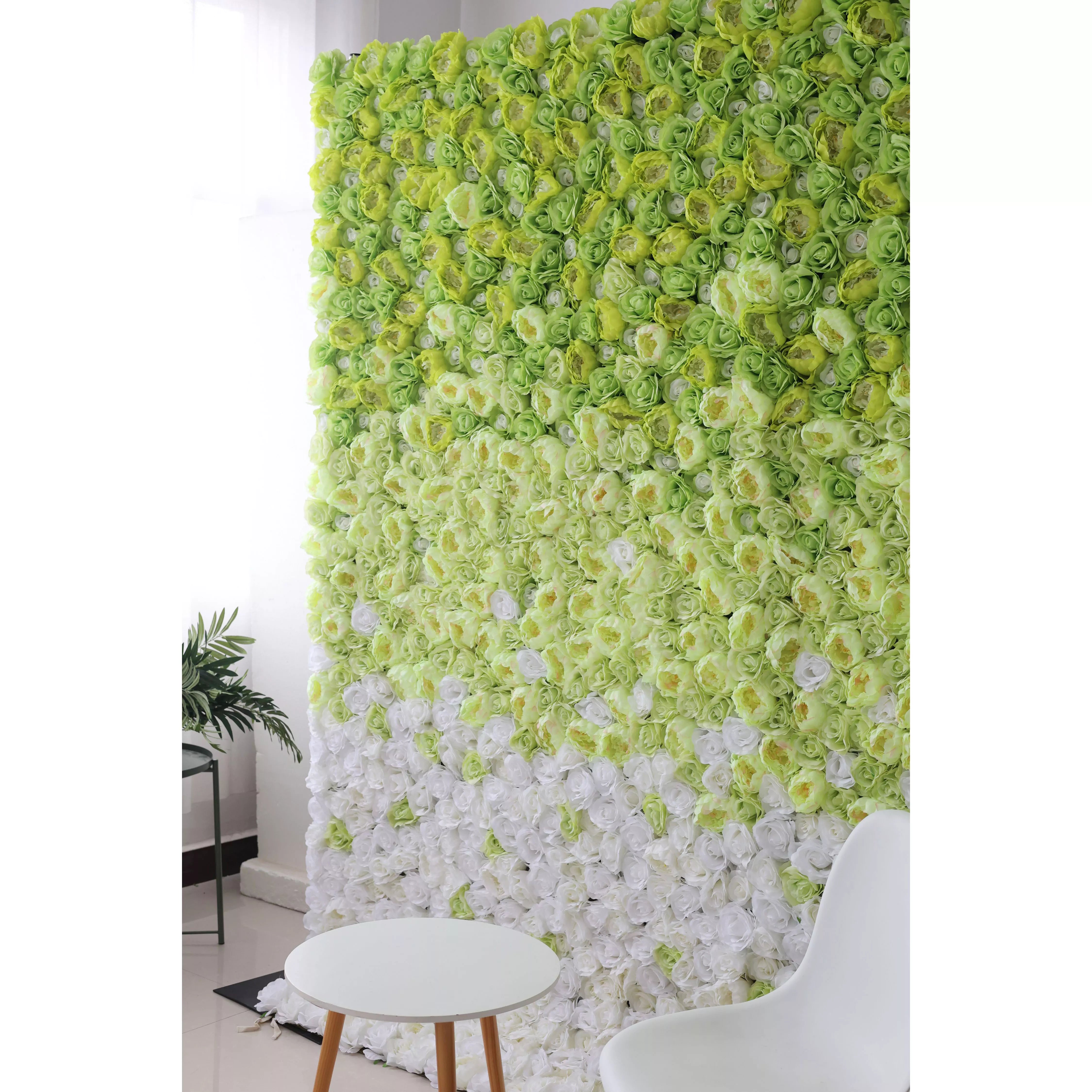 ValarFlowers Artificial Floral Wall Backdrop: Serene Spring Gradient - A Gentle Transition from Lime Lush to Crystal Clear-VF-249