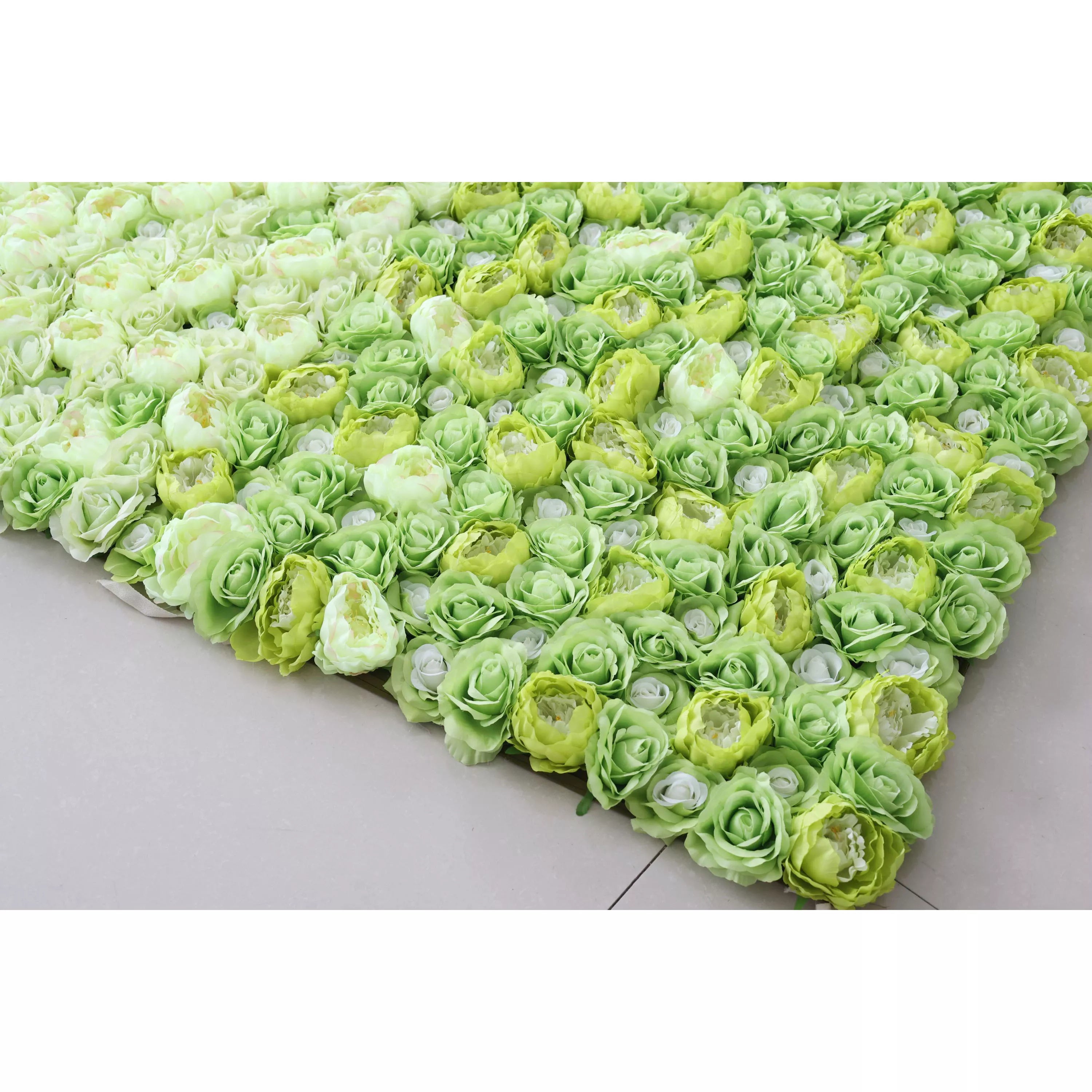 ValarFlowers Artificial Floral Wall Backdrop: Serene Spring Gradient - A Gentle Transition from Lime Lush to Crystal Clear-VF-249