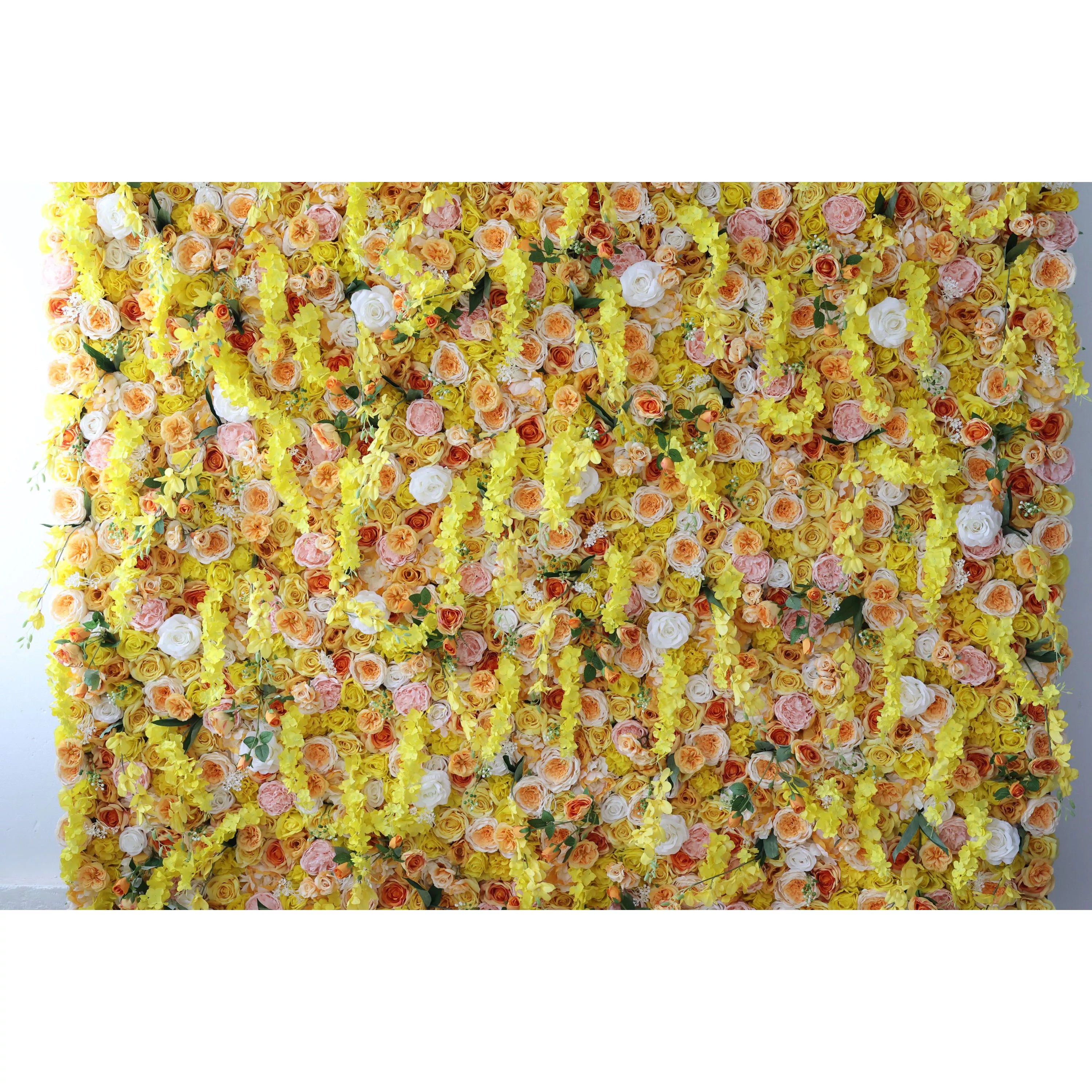 ValarFlowers Artificial Floral Wall Backdrop: Sunlit Symphony - A Radiant Cascade of Golden Blooms-VF-252