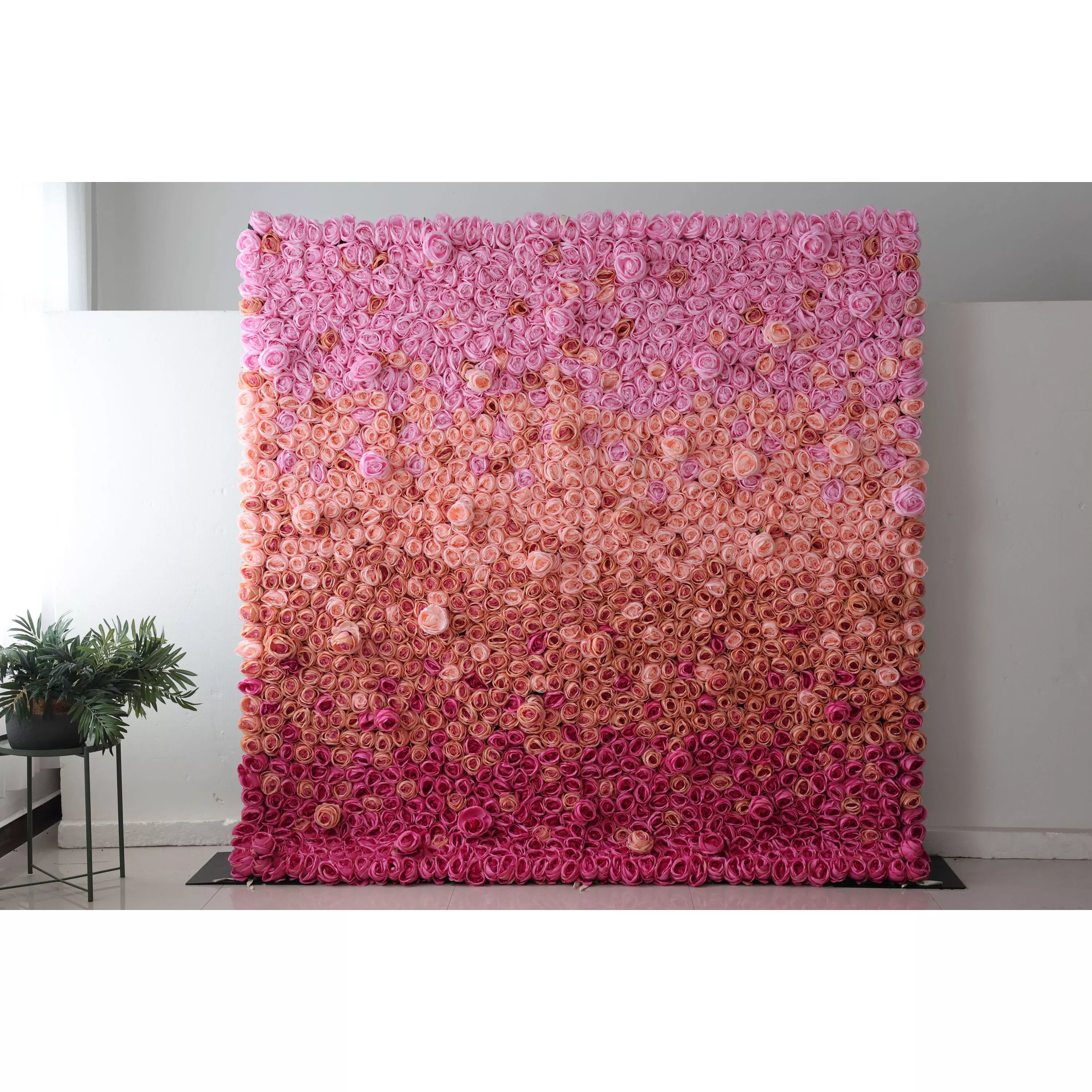 Valar Flowers Roll Up Artificial Flower Wall Backdrop with Radiant Rose Gradient3