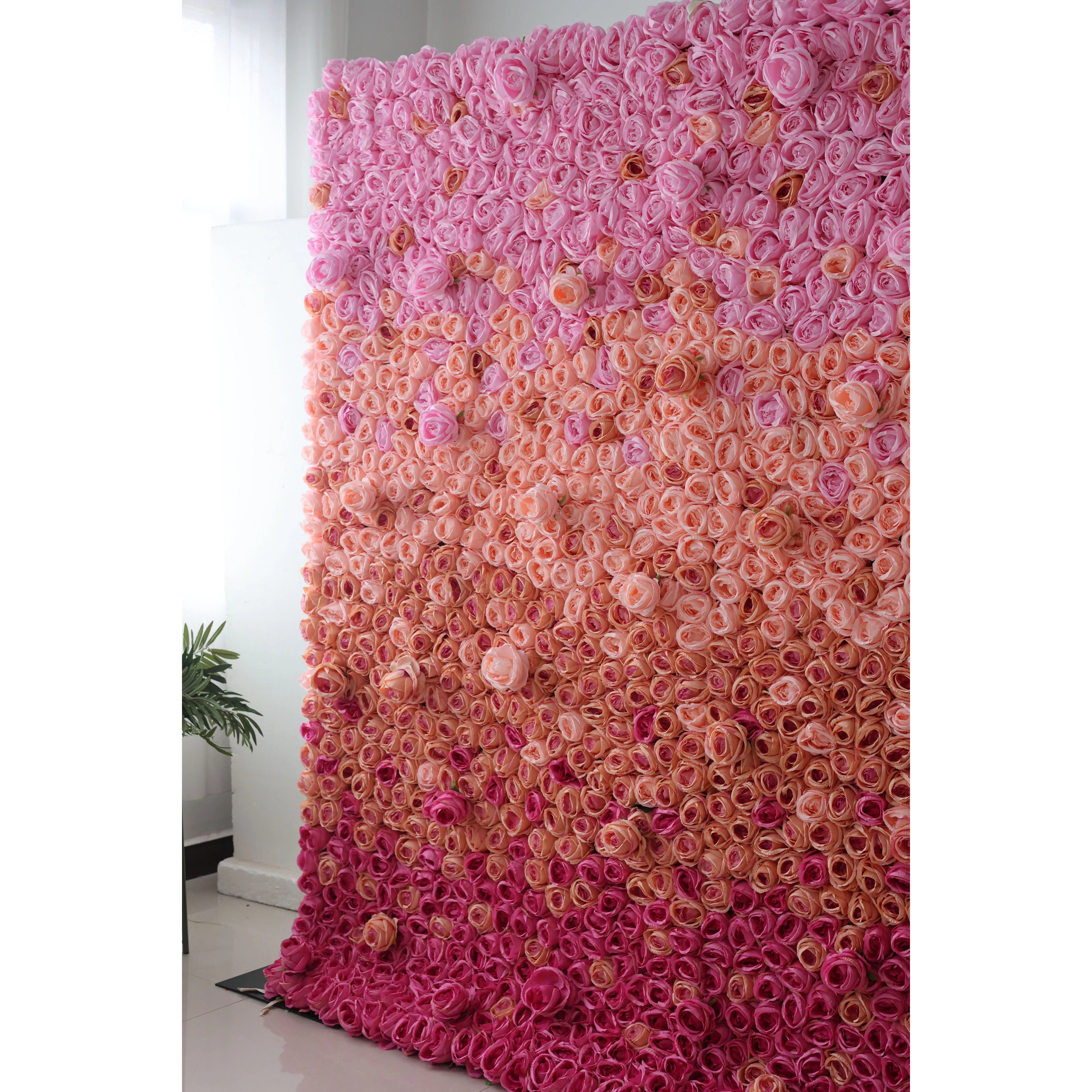 Valar Flowers Roll Up Artificial Flower Wall Backdrop with Radiant Rose Gradient1
