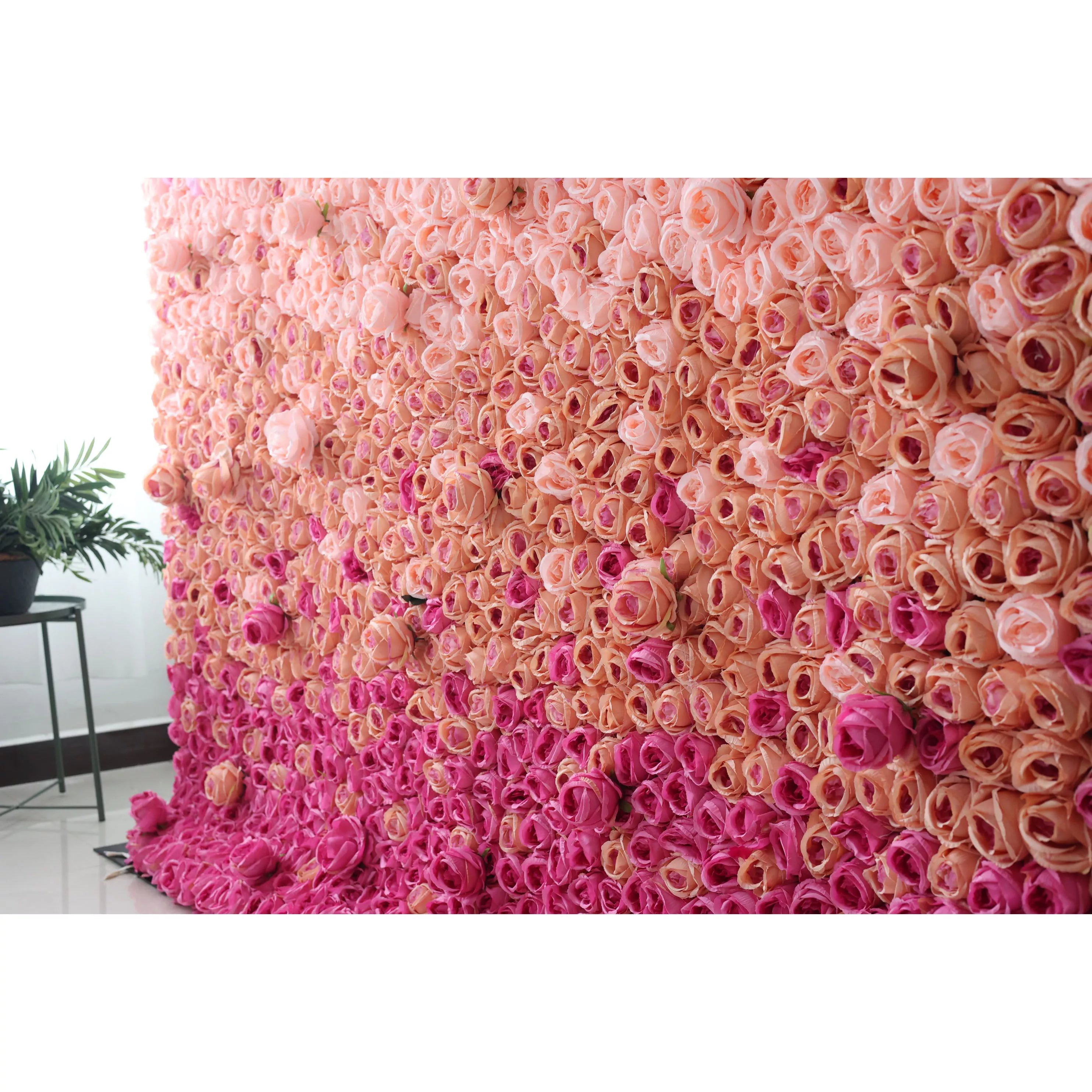 Valar Flowers Roll Up Artificial Flower Wall Backdrop with Radiant Rose Gradient0