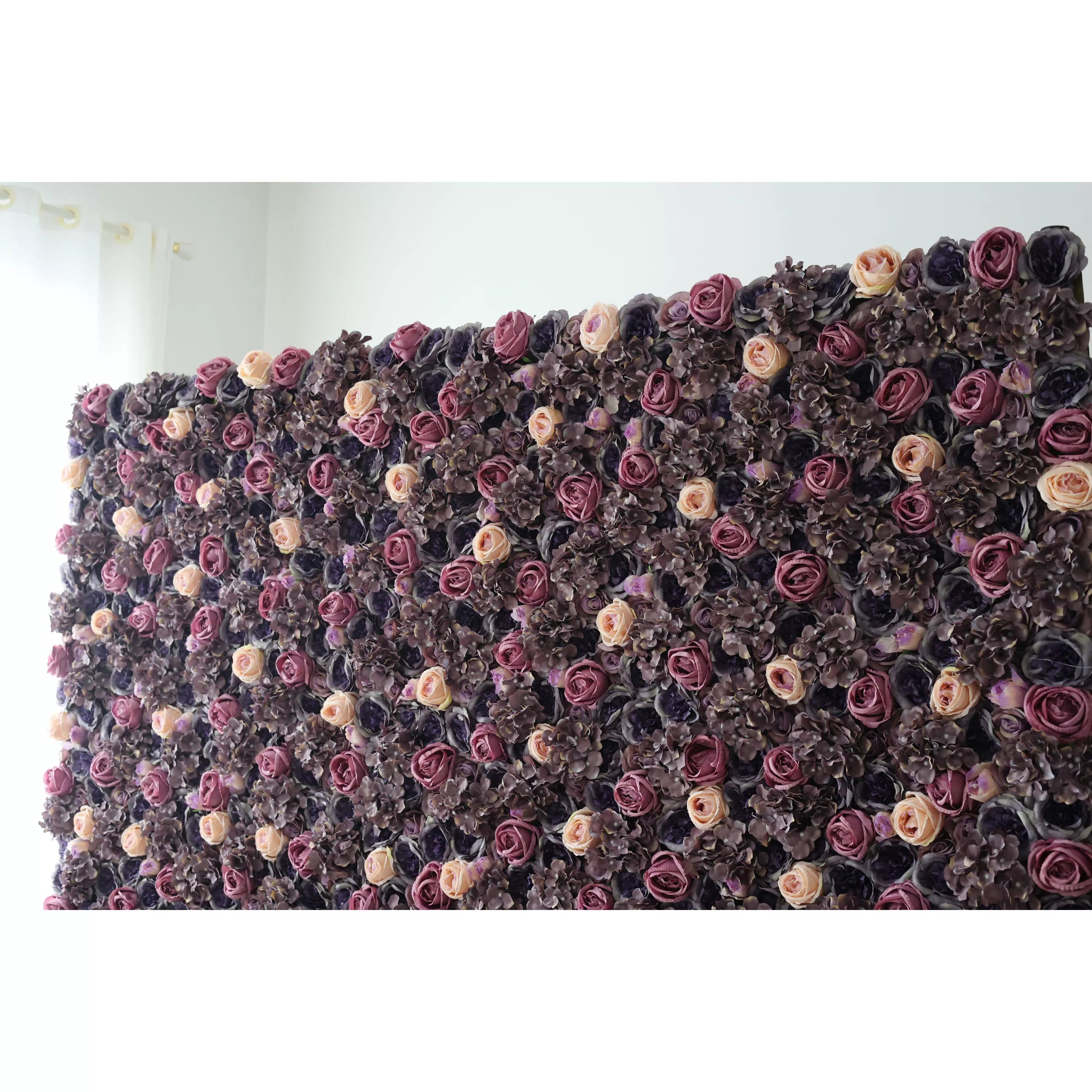 ValarFlowers Artificial Floral Wall Backdrop: Regal Roses Reverie - A Luxurious Labyrinth of Lavender and Lilac Tones-VF-247