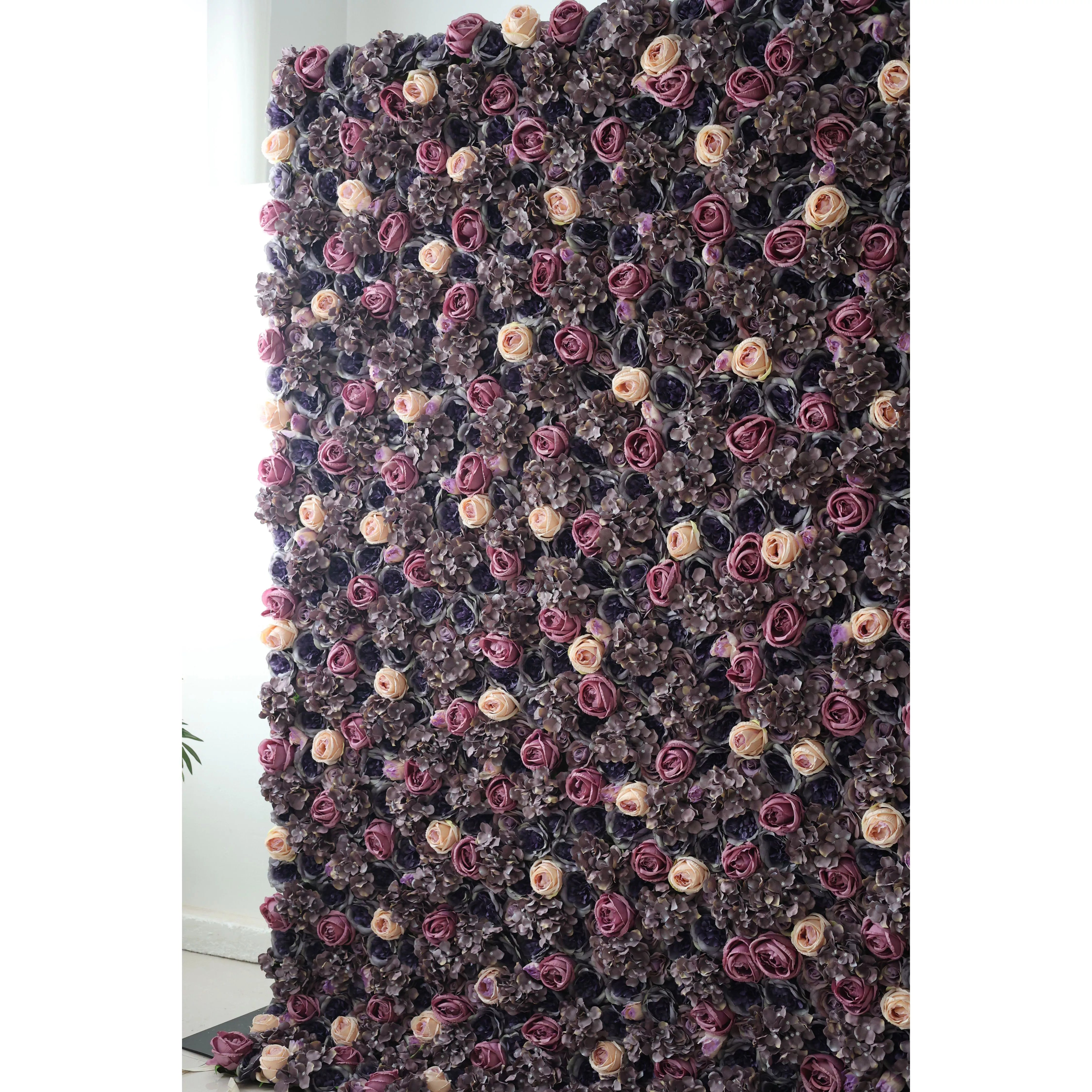 ValarFlowers Toile de fond murale florale artificielle : Regal Roses Reverie – Un labyrinthe luxueux de tons lavande et lilas-VF-247