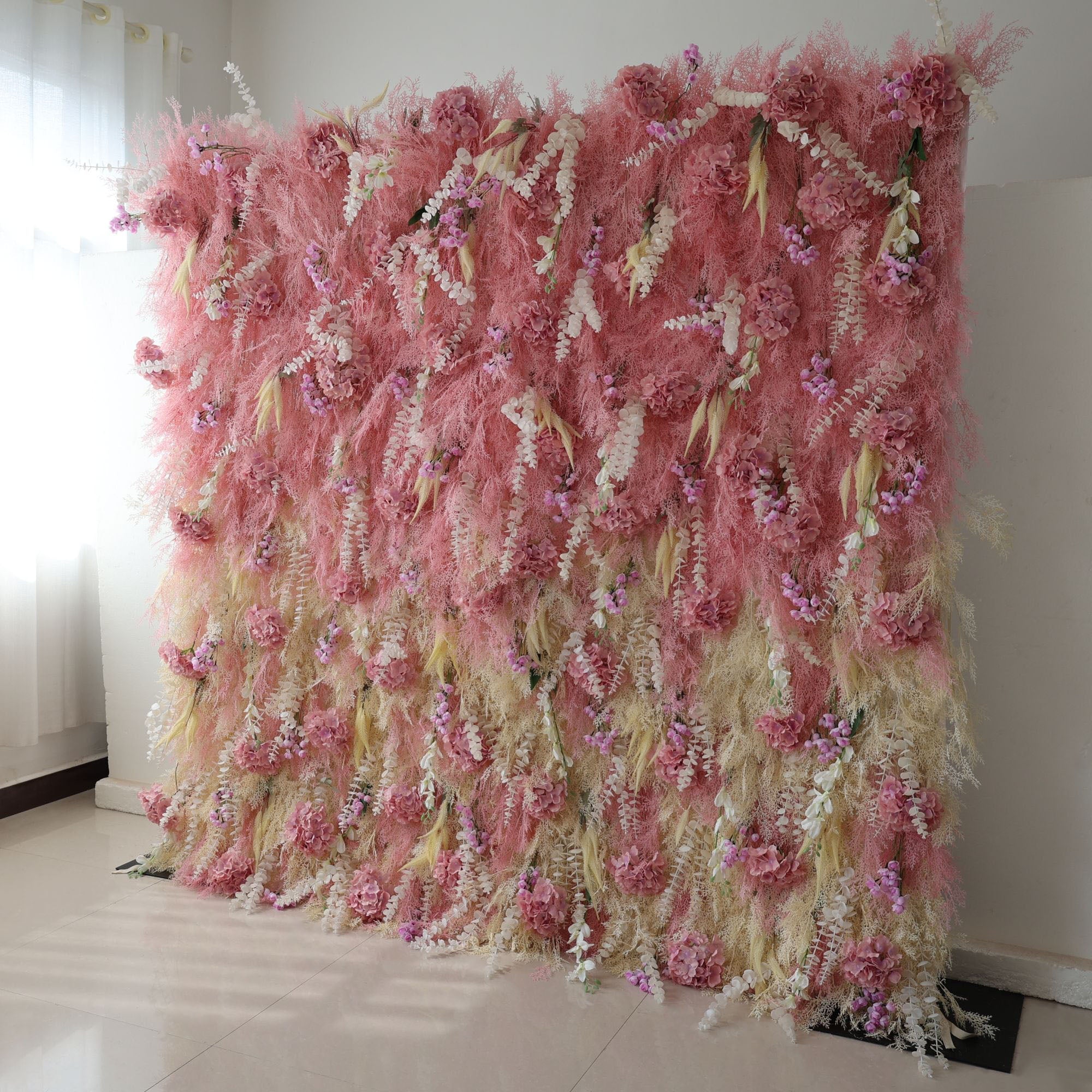 Fleurs Valar retrousser tissu fleur artificielle mur toile de fond de mariage, décor de fête florale, photographie d'événement-VF-316 