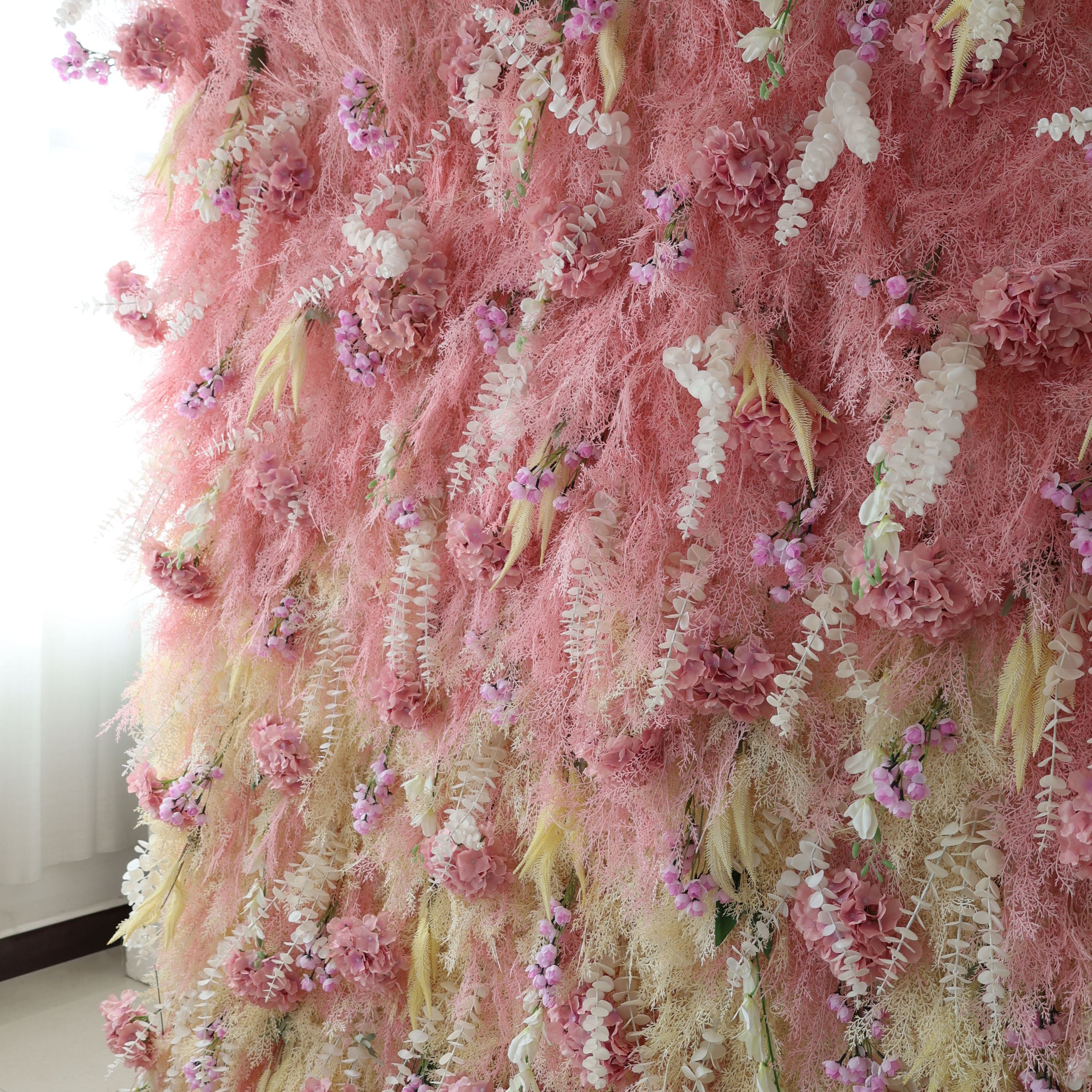 Fleurs Valar retrousser tissu fleur artificielle mur toile de fond de mariage, décor de fête florale, photographie d'événement-VF-316 