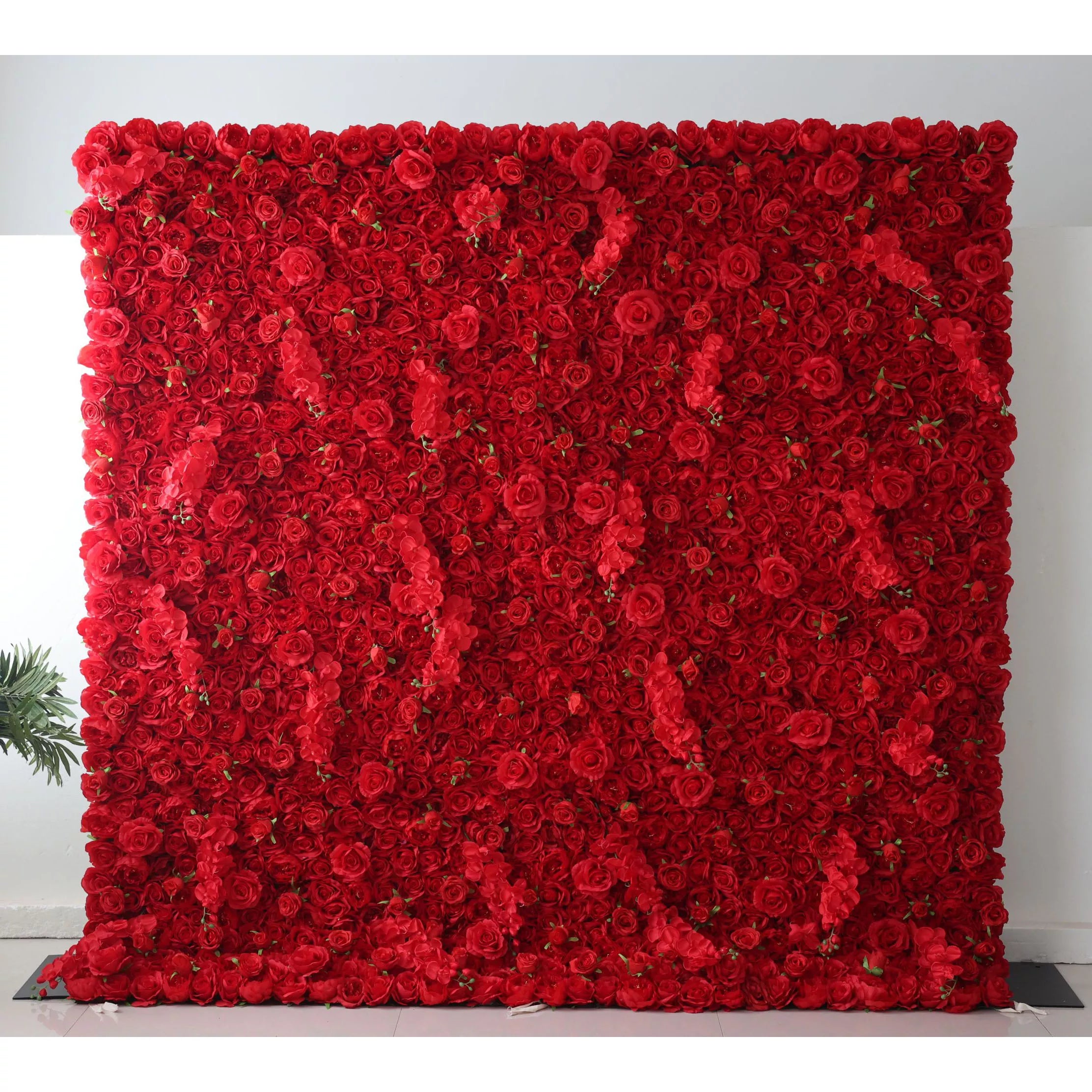 Valar Flowers Roll Up Fabric Artificial Vivid Red Flower Wall Wedding Backdrop, Floral Party Decor, Event Photography-VF-050