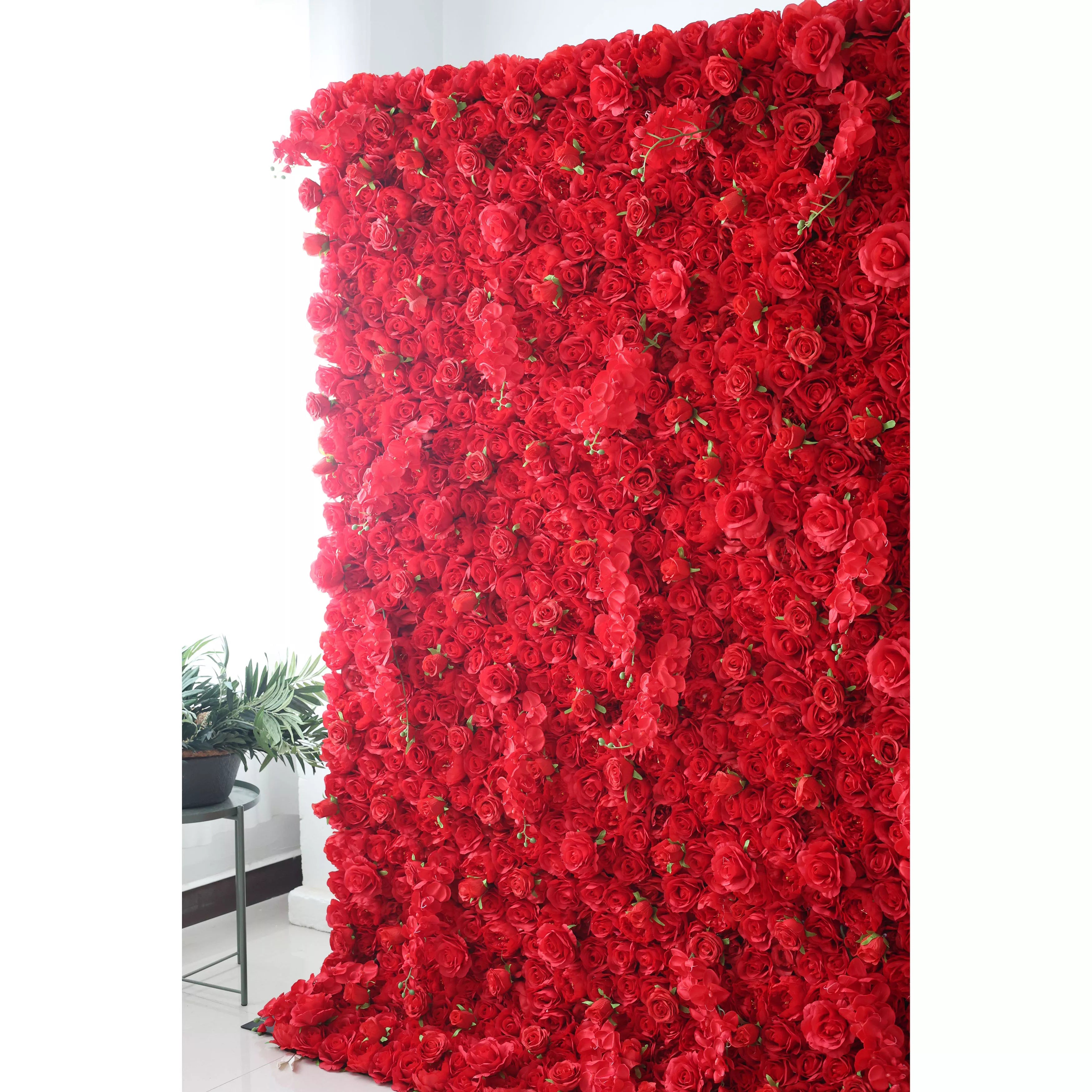 Valar Flowers Roll Up Fabric Artificial Vivid Red Flower Wall Wedding Backdrop, Floral Party Decor, Event Photography-VF-050